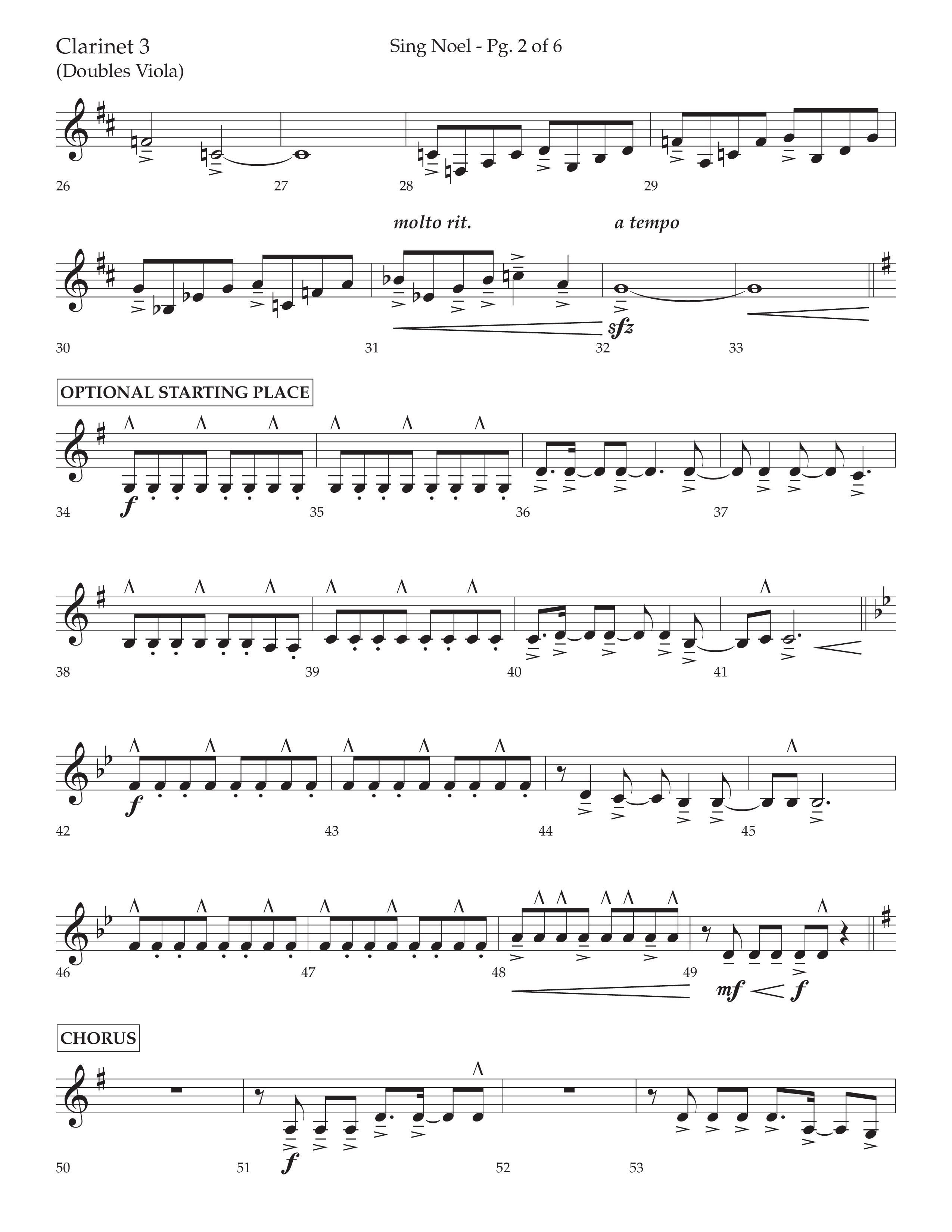 Sing Noel (with Angels We Have Heard on High) (Choral Anthem SATB) Clarinet 3 (Lifeway Choral / Arr. Cliff Duren)