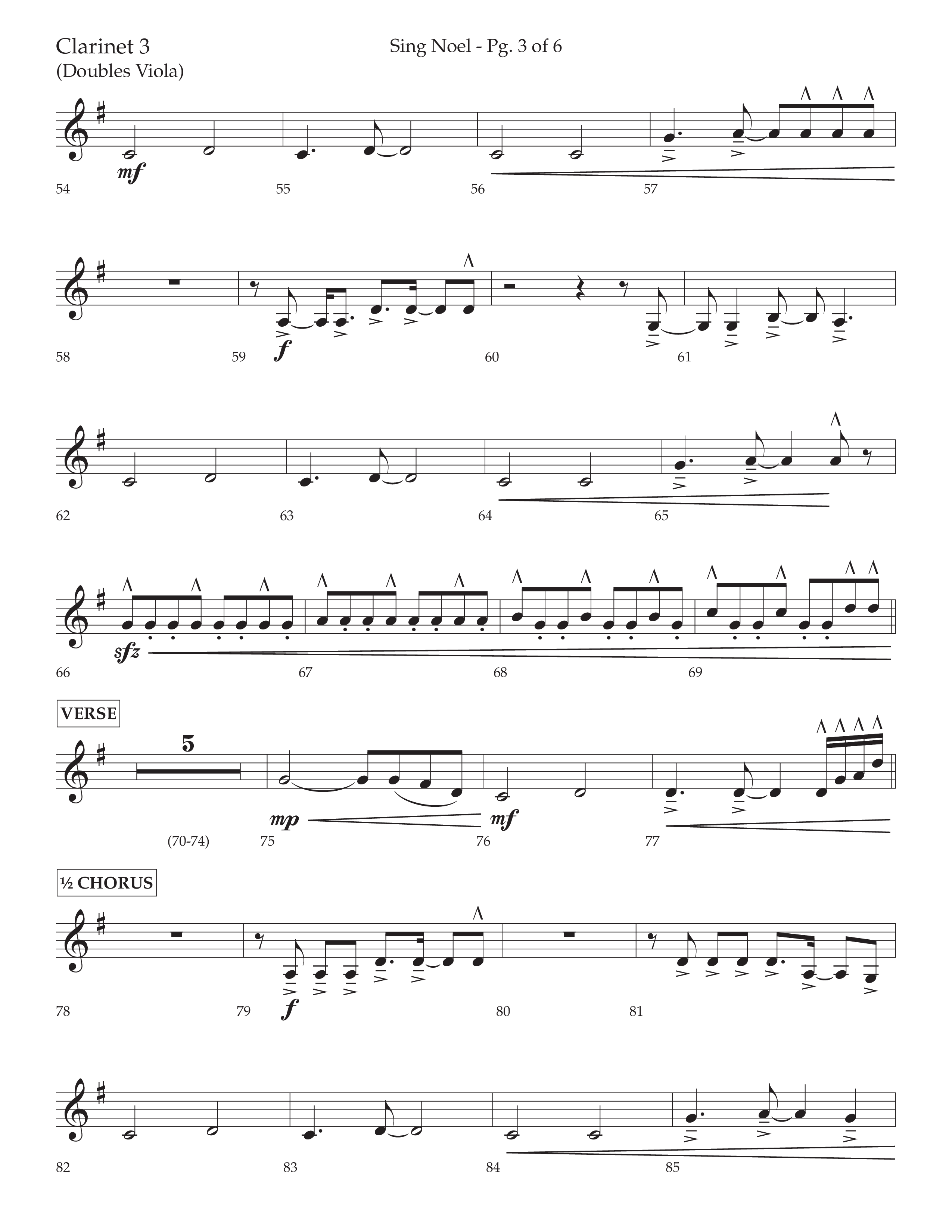 Sing Noel (with Angels We Have Heard on High) (Choral Anthem SATB) Clarinet 3 (Lifeway Choral / Arr. Cliff Duren)