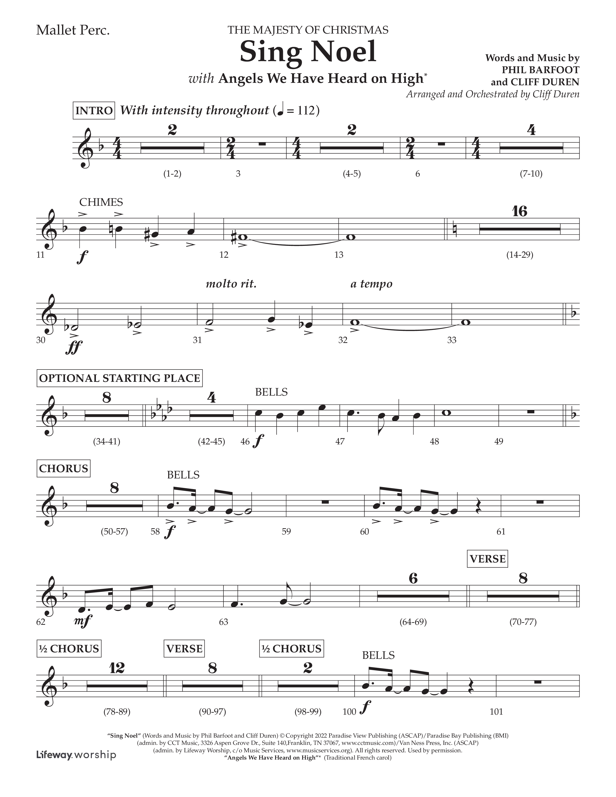 Sing Noel (with Angels We Have Heard on High) (Choral Anthem SATB) Mallets (Lifeway Choral / Arr. Cliff Duren)