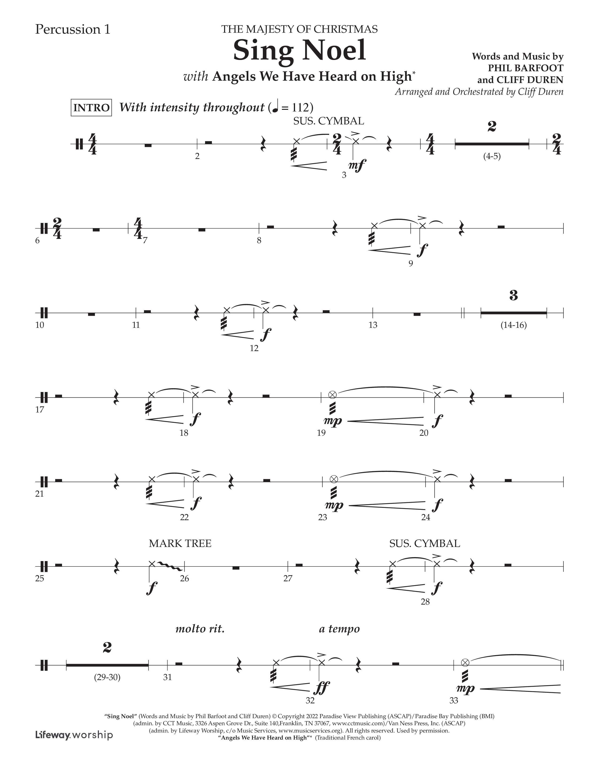 Sing Noel (with Angels We Have Heard on High) (Choral Anthem SATB) Percussion (Lifeway Choral / Arr. Cliff Duren)