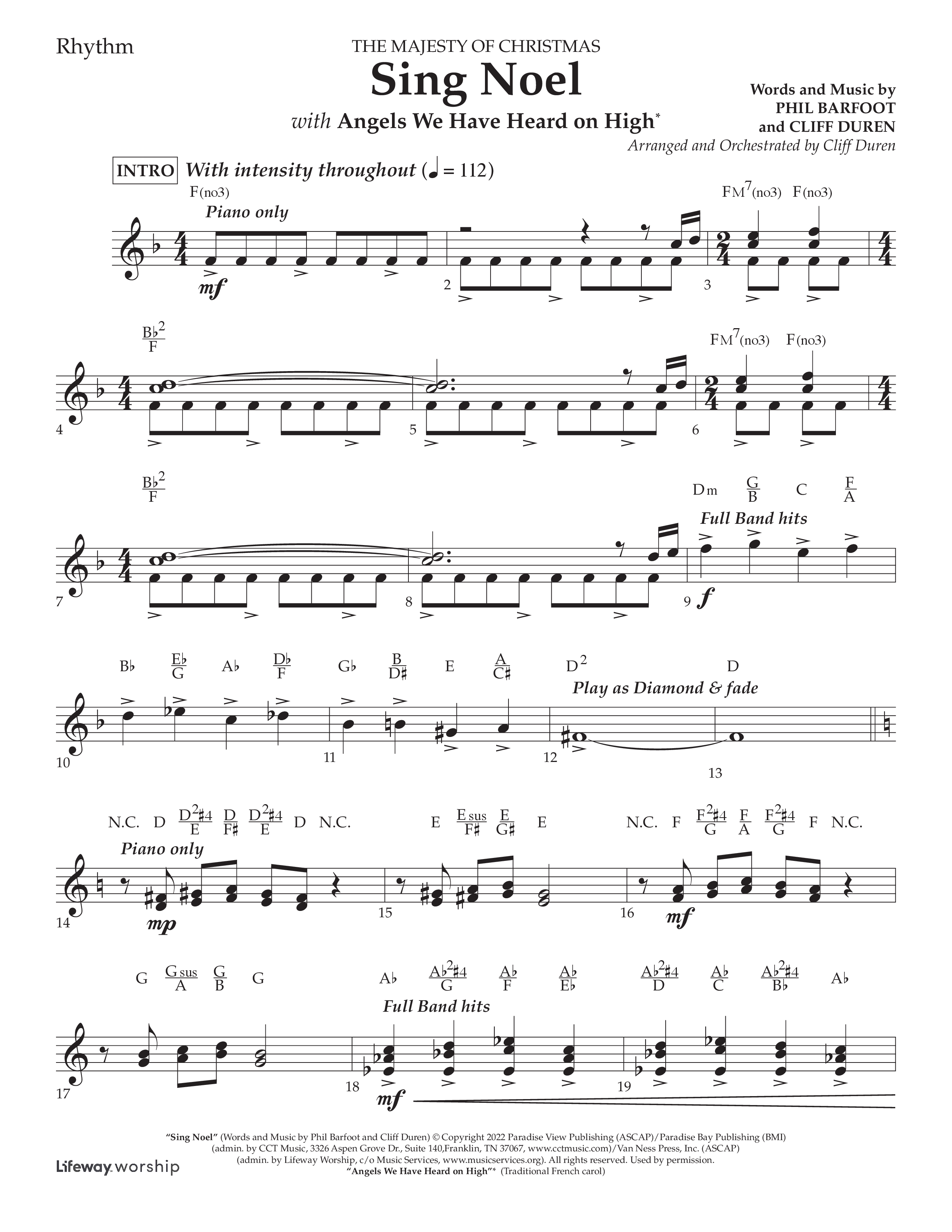 Sing Noel (with Angels We Have Heard on High) (Choral Anthem SATB) Rhythm Chart (Lifeway Choral / Arr. Cliff Duren)
