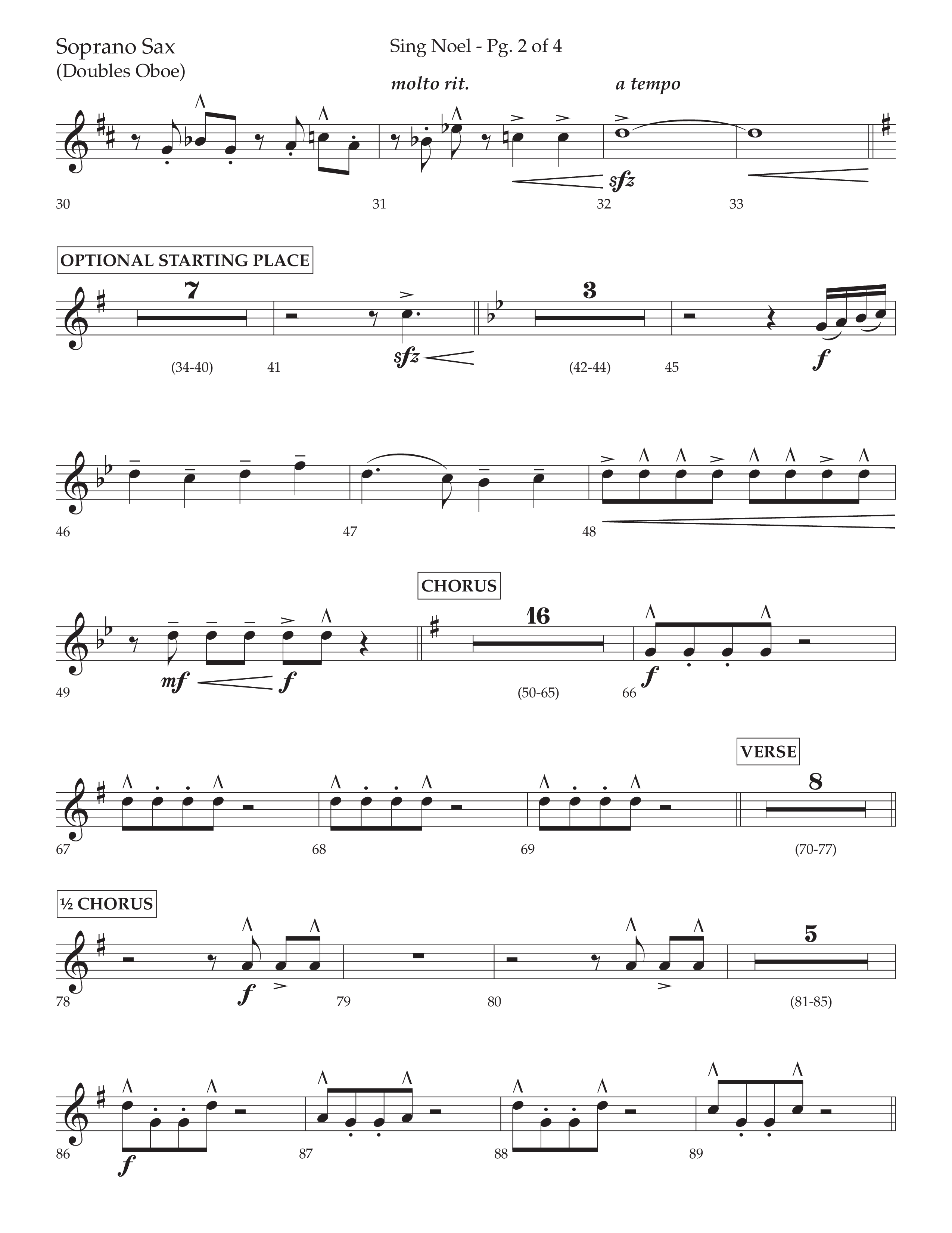 Sing Noel (with Angels We Have Heard on High) (Choral Anthem SATB) Soprano Sax (Lifeway Choral / Arr. Cliff Duren)