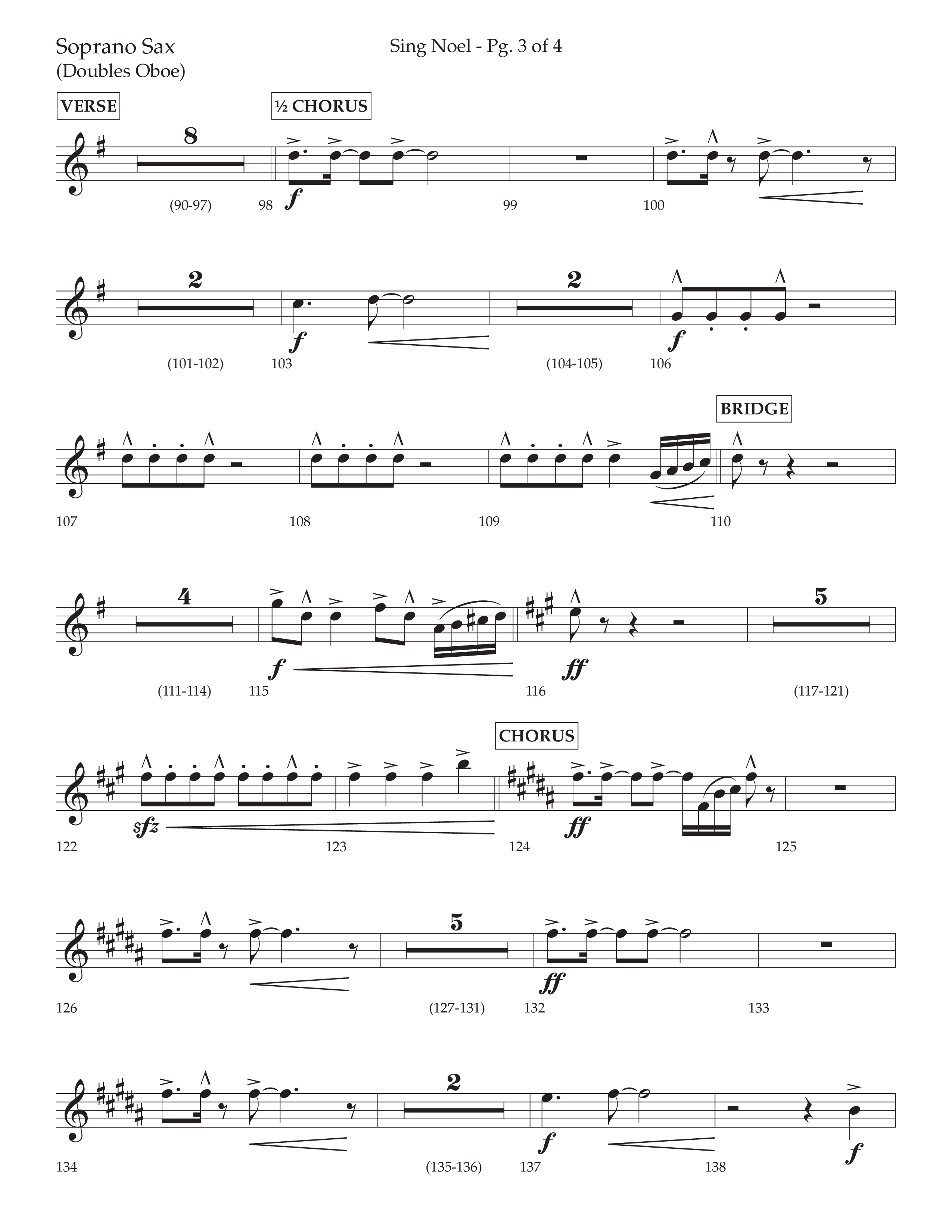 Sing Noel (with Angels We Have Heard on High) (Choral Anthem SATB) Soprano Sax (Lifeway Choral / Arr. Cliff Duren)