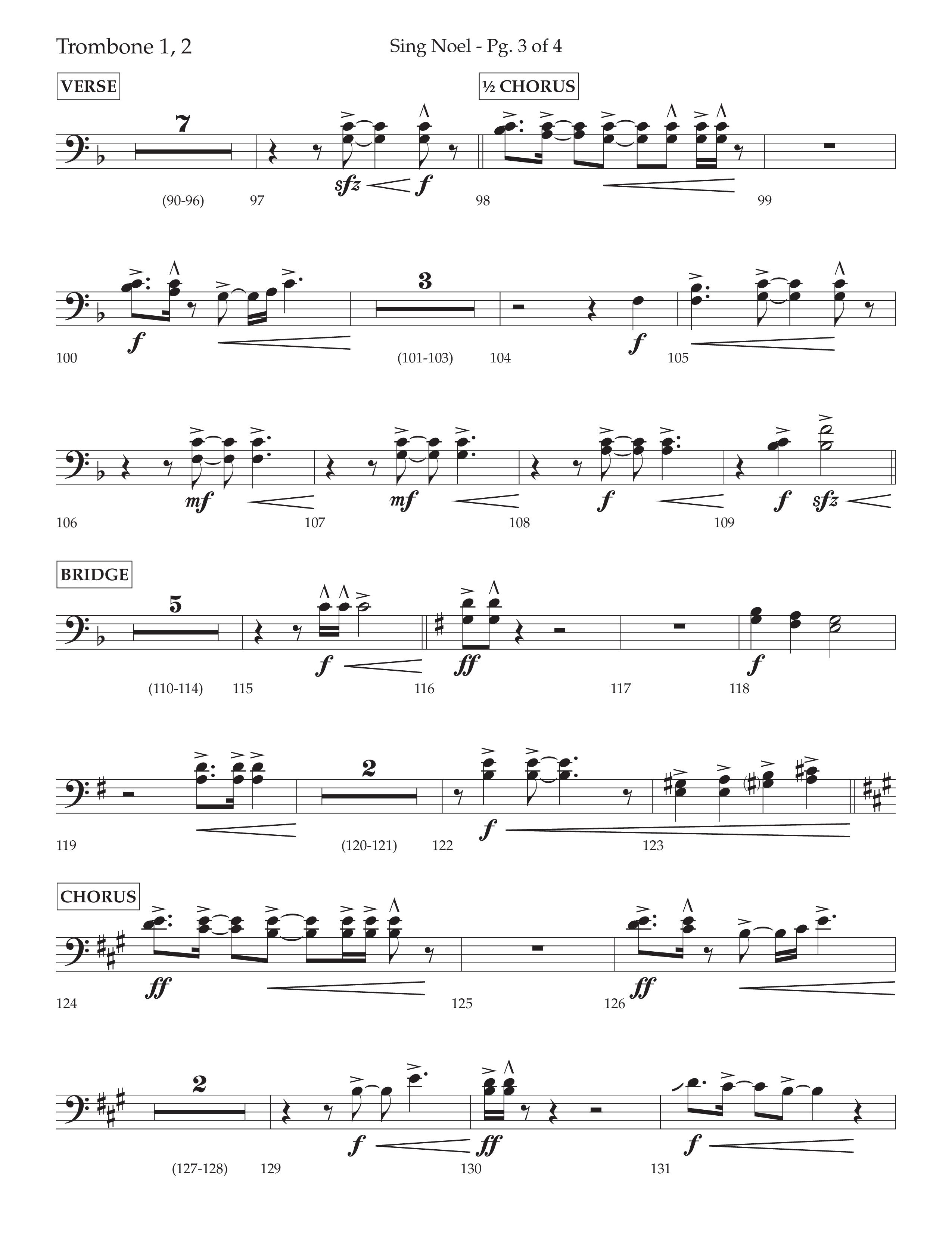 Sing Noel (with Angels We Have Heard on High) (Choral Anthem SATB) Trombone 1/2 (Lifeway Choral / Arr. Cliff Duren)