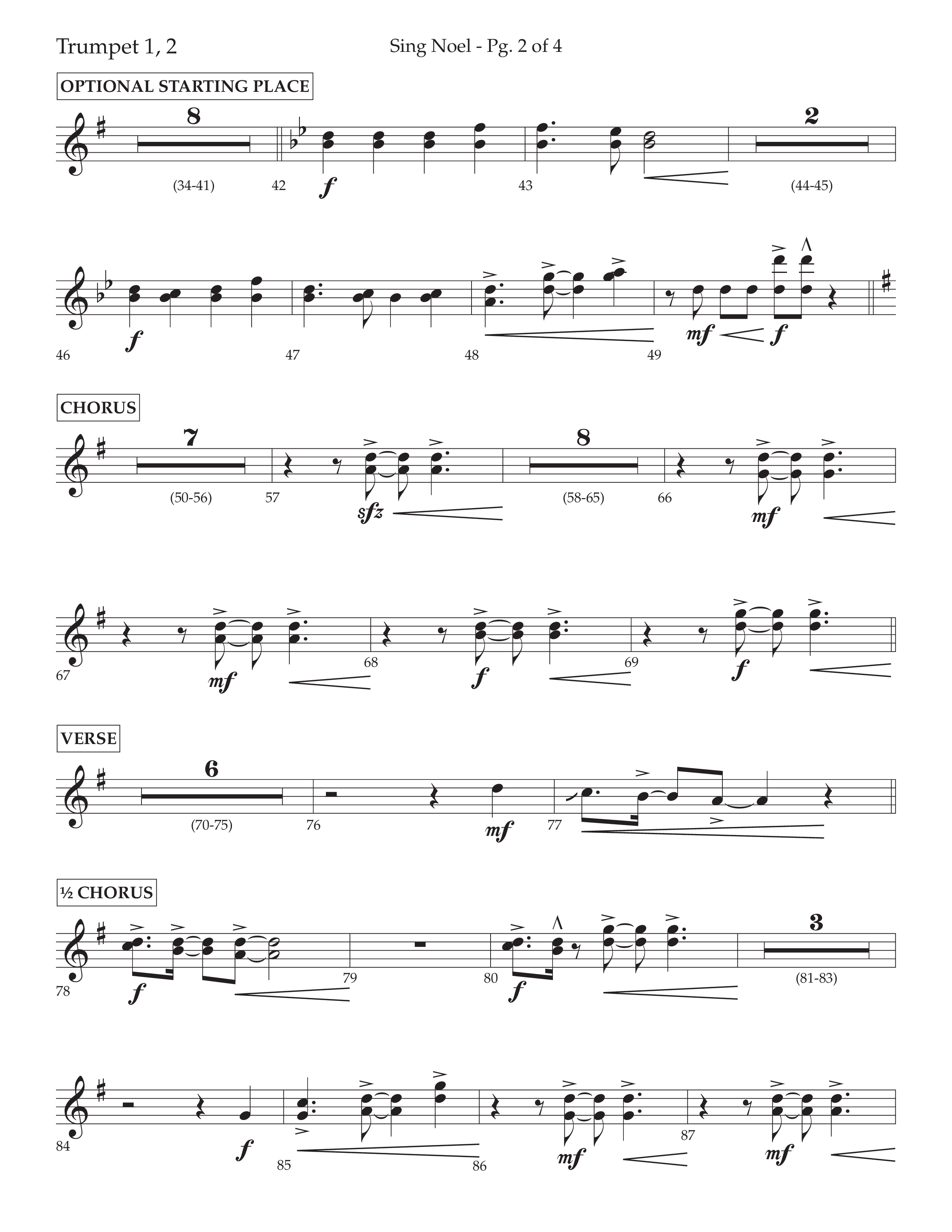 Sing Noel (with Angels We Have Heard on High) (Choral Anthem SATB) Trumpet 1,2 (Lifeway Choral / Arr. Cliff Duren)