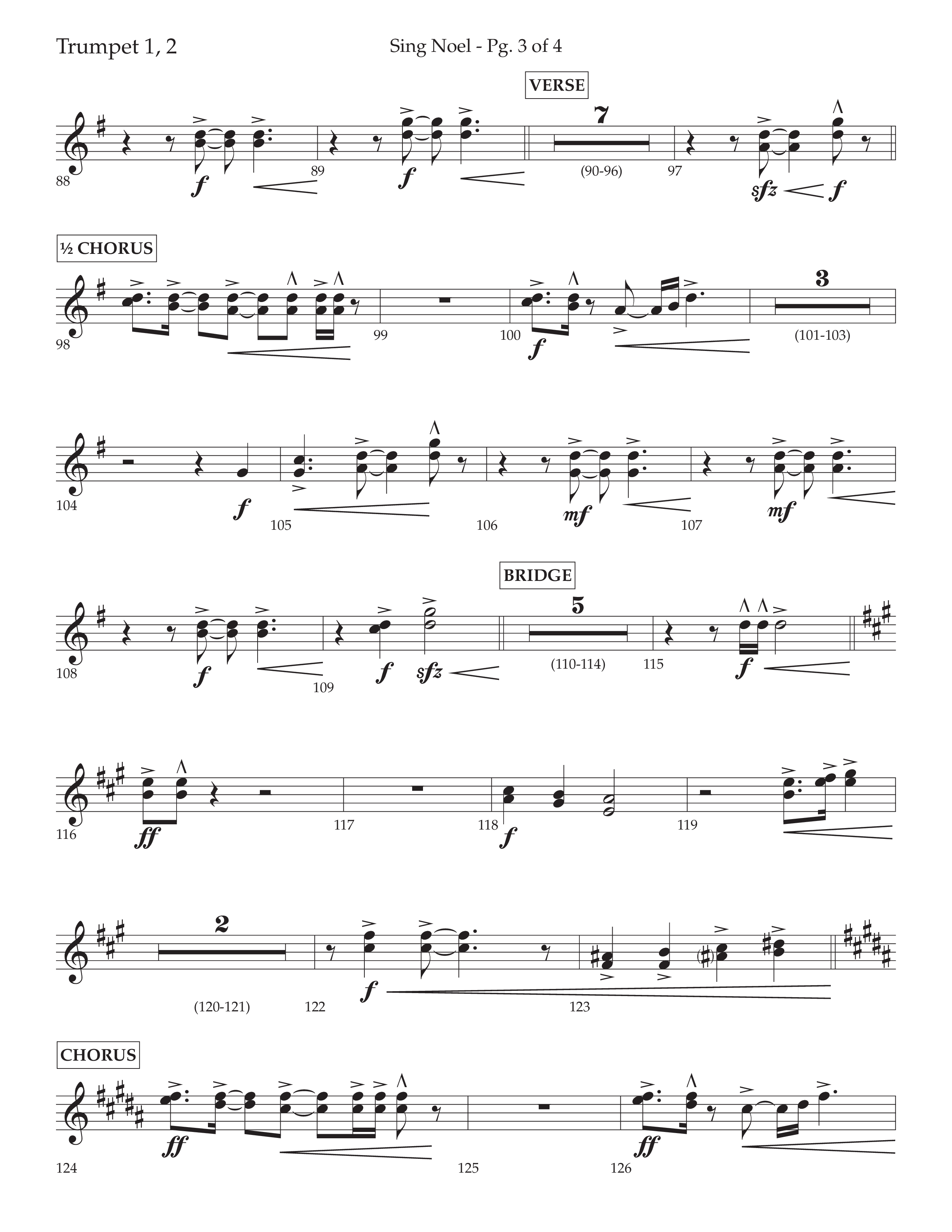 Sing Noel (with Angels We Have Heard on High) (Choral Anthem SATB) Trumpet 1,2 (Lifeway Choral / Arr. Cliff Duren)