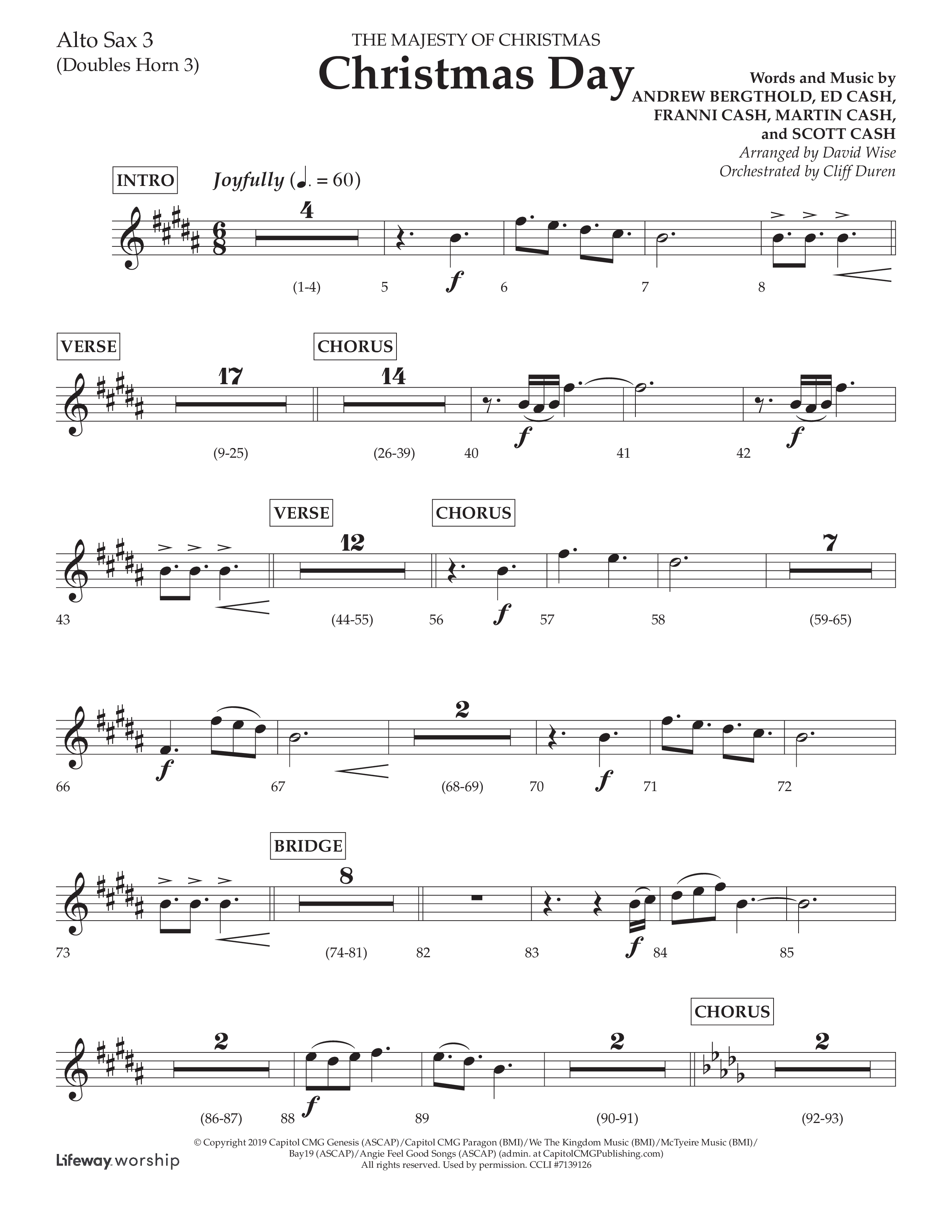 Christmas Day (Choral Anthem SATB) Alto Sax (Lifeway Choral / Arr. David Wise / Orch. Cliff Duren)