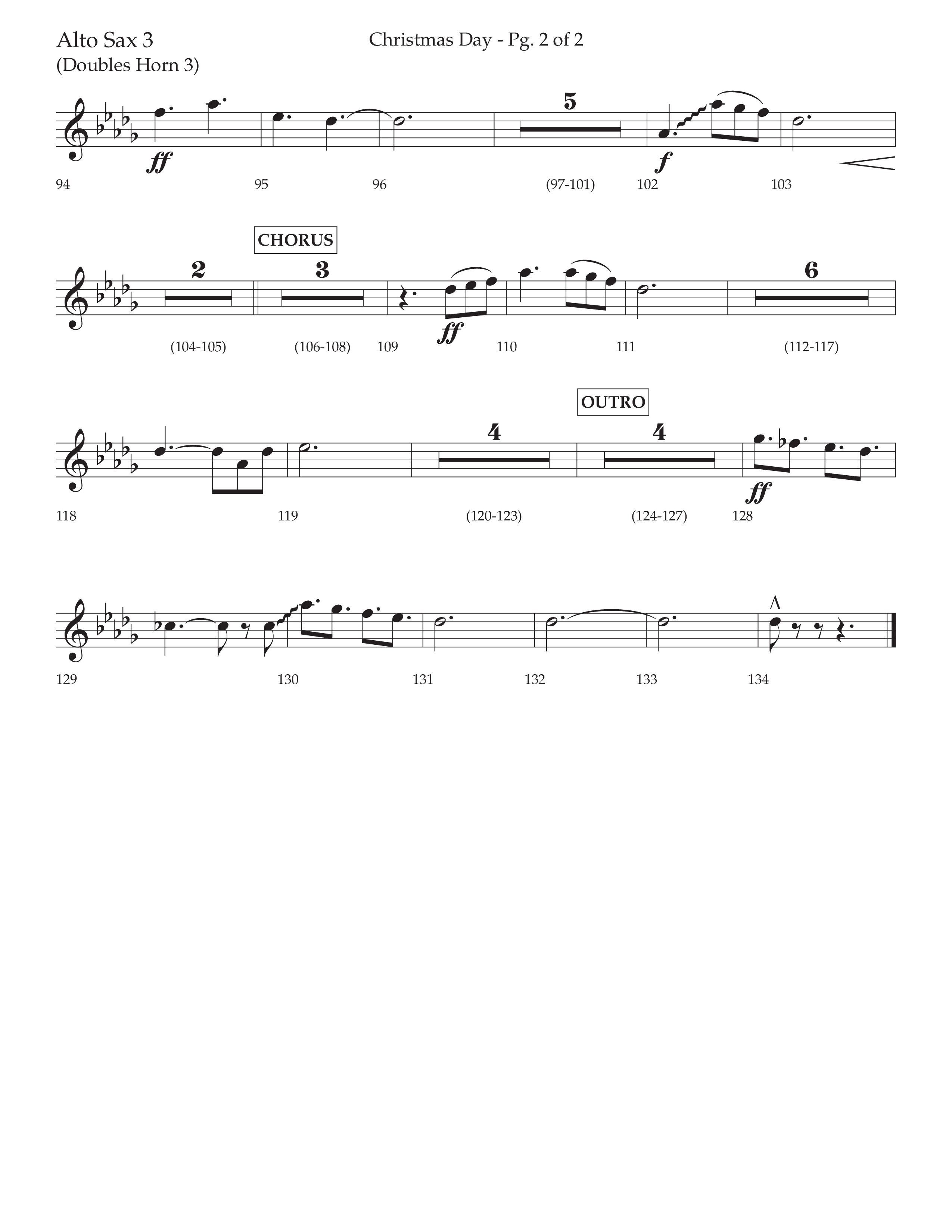 Christmas Day (Choral Anthem SATB) Alto Sax (Lifeway Choral / Arr. David Wise / Orch. Cliff Duren)