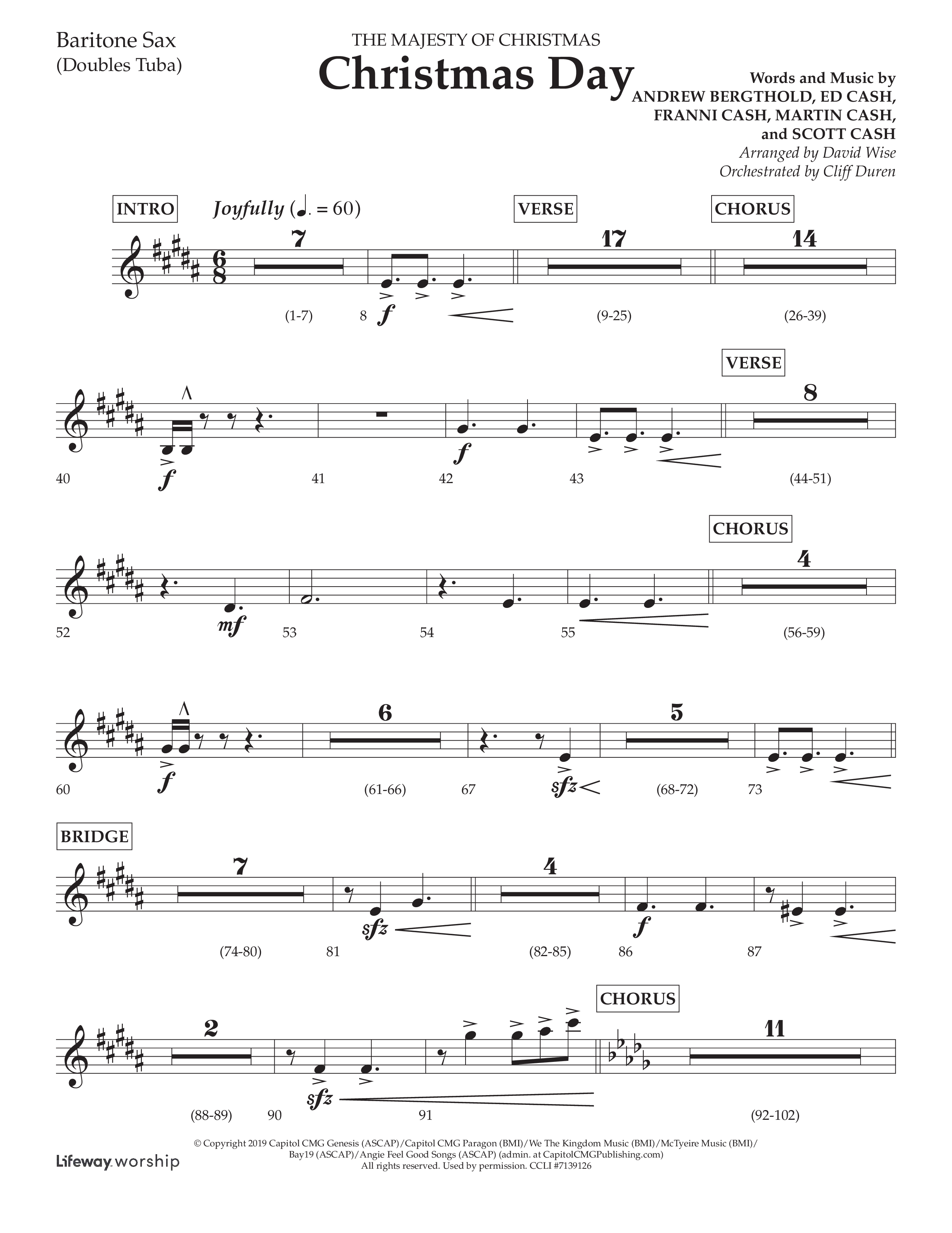 Christmas Day (Choral Anthem SATB) Bari Sax (Lifeway Choral / Arr. David Wise / Orch. Cliff Duren)