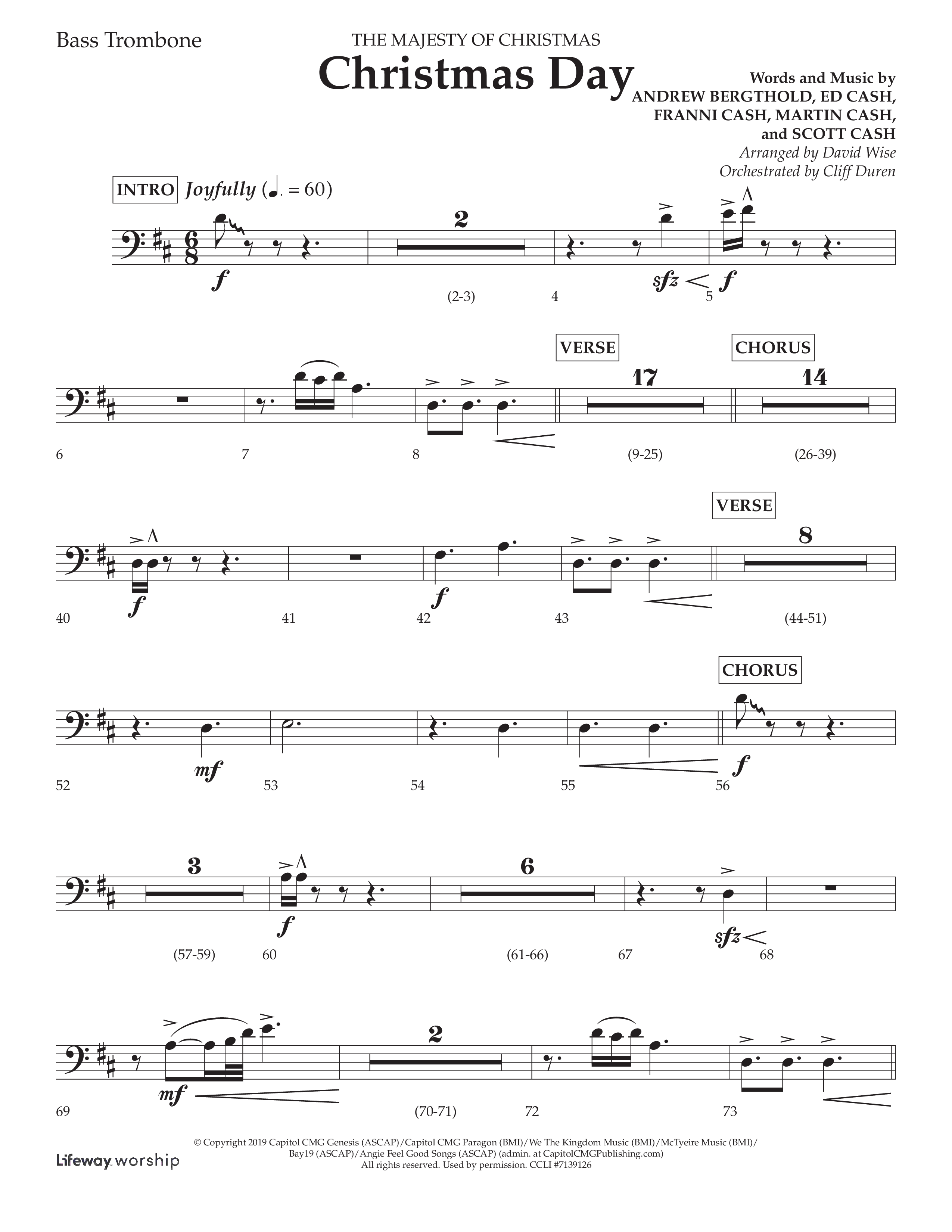 Christmas Day (Choral Anthem SATB) Bass Trombone (Lifeway Choral / Arr. David Wise / Orch. Cliff Duren)