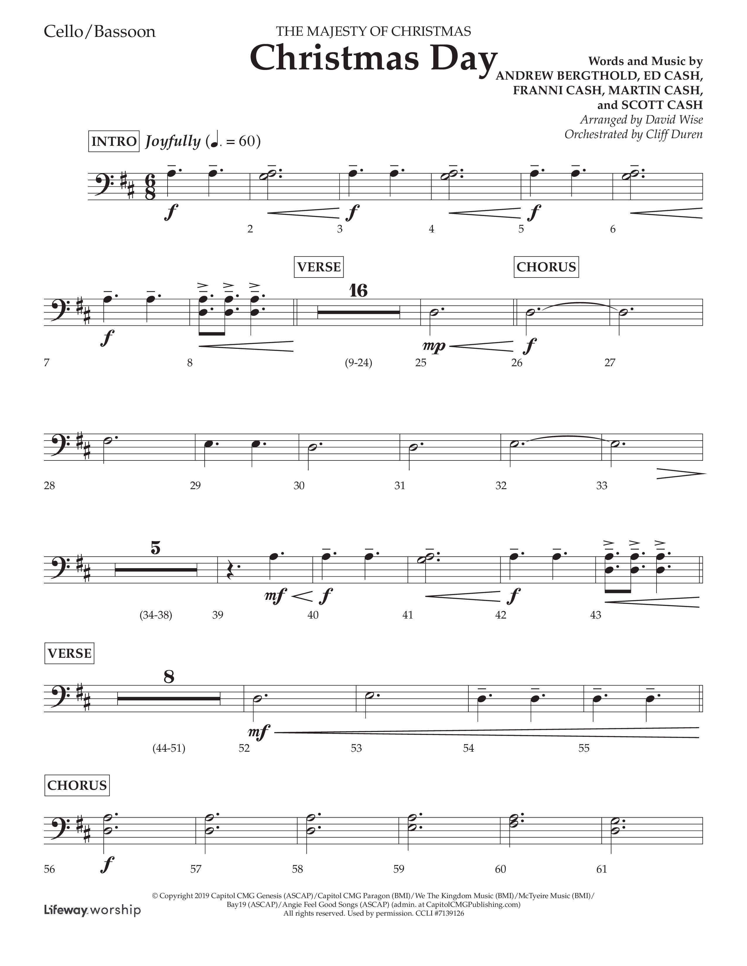 Christmas Day (Choral Anthem SATB) Cello (Lifeway Choral / Arr. David Wise / Orch. Cliff Duren)