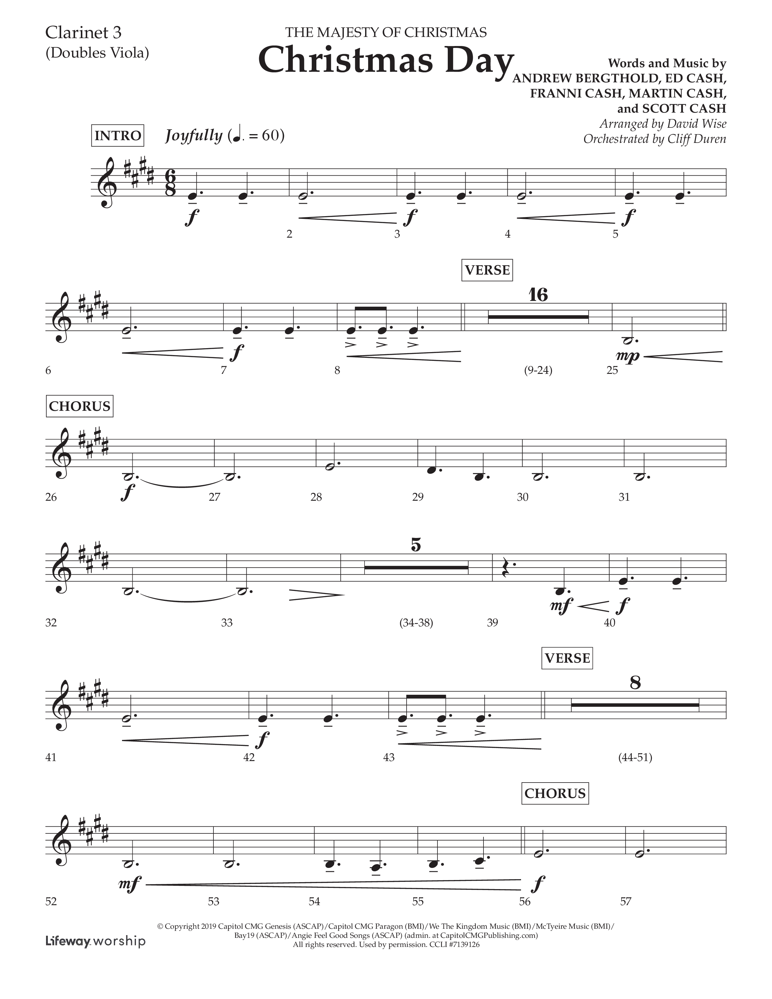 Christmas Day (Choral Anthem SATB) Clarinet 3 (Lifeway Choral / Arr. David Wise / Orch. Cliff Duren)