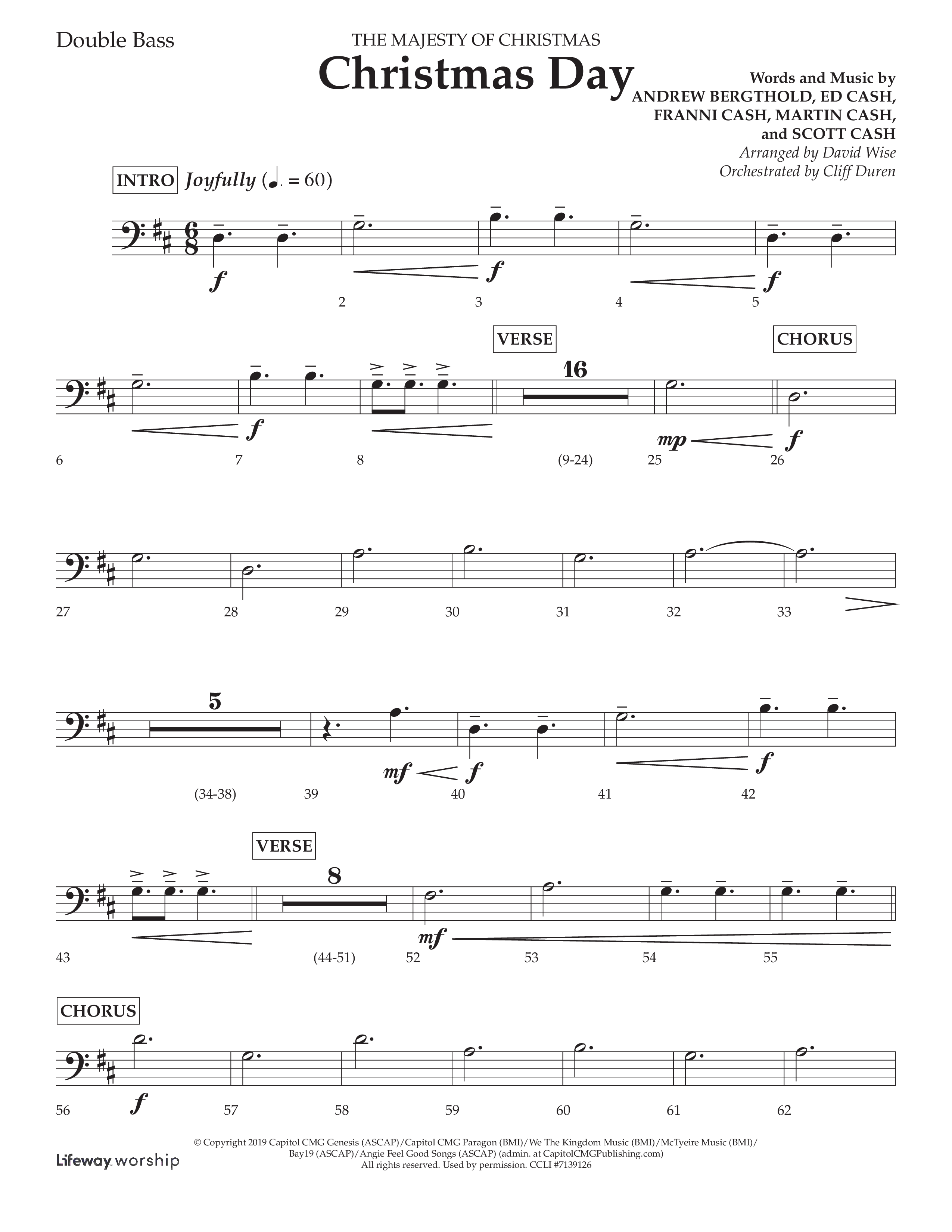 Christmas Day (Choral Anthem SATB) Double Bass (Lifeway Choral / Arr. David Wise / Orch. Cliff Duren)