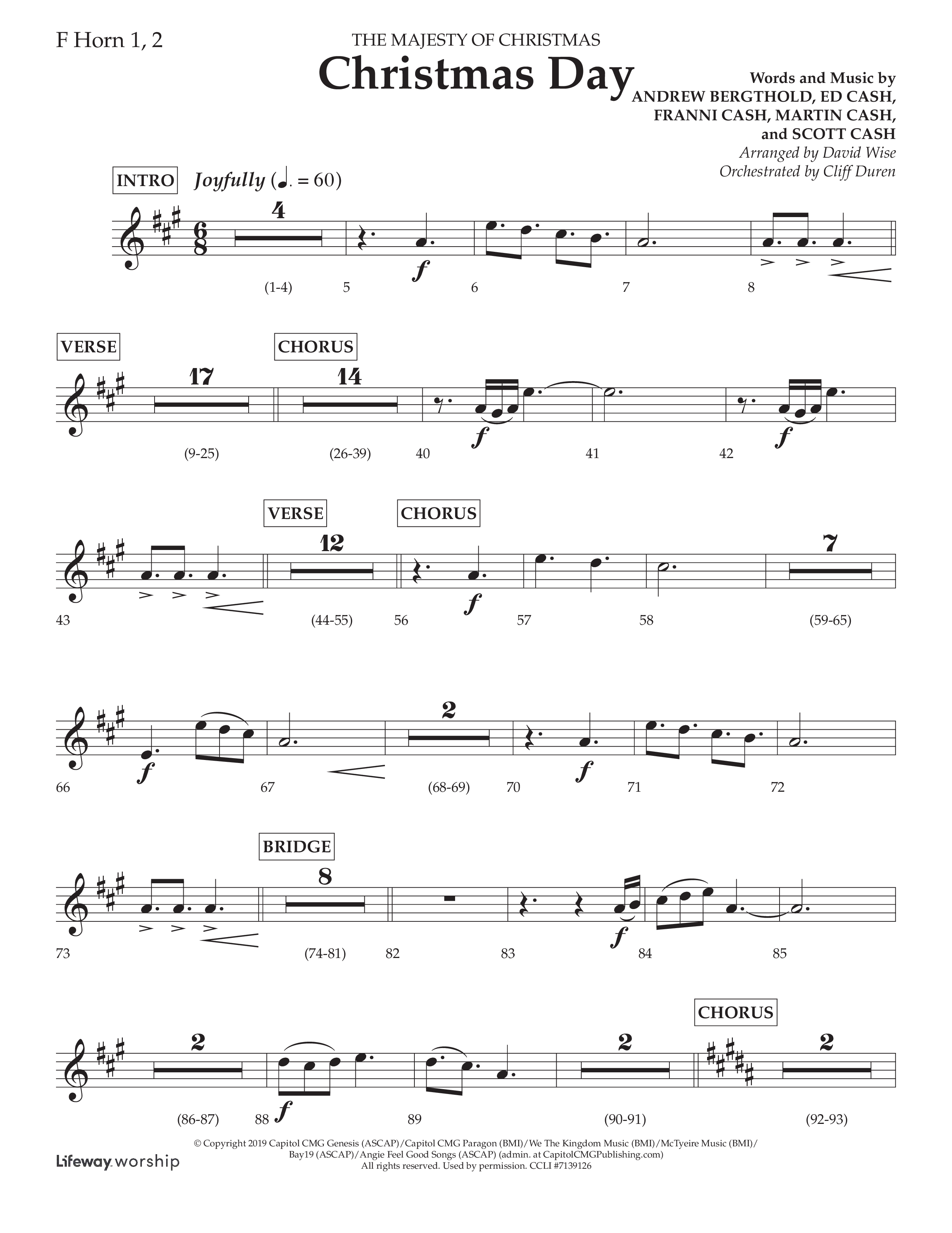 Christmas Day (Choral Anthem SATB) French Horn 1/2 (Lifeway Choral / Arr. David Wise / Orch. Cliff Duren)