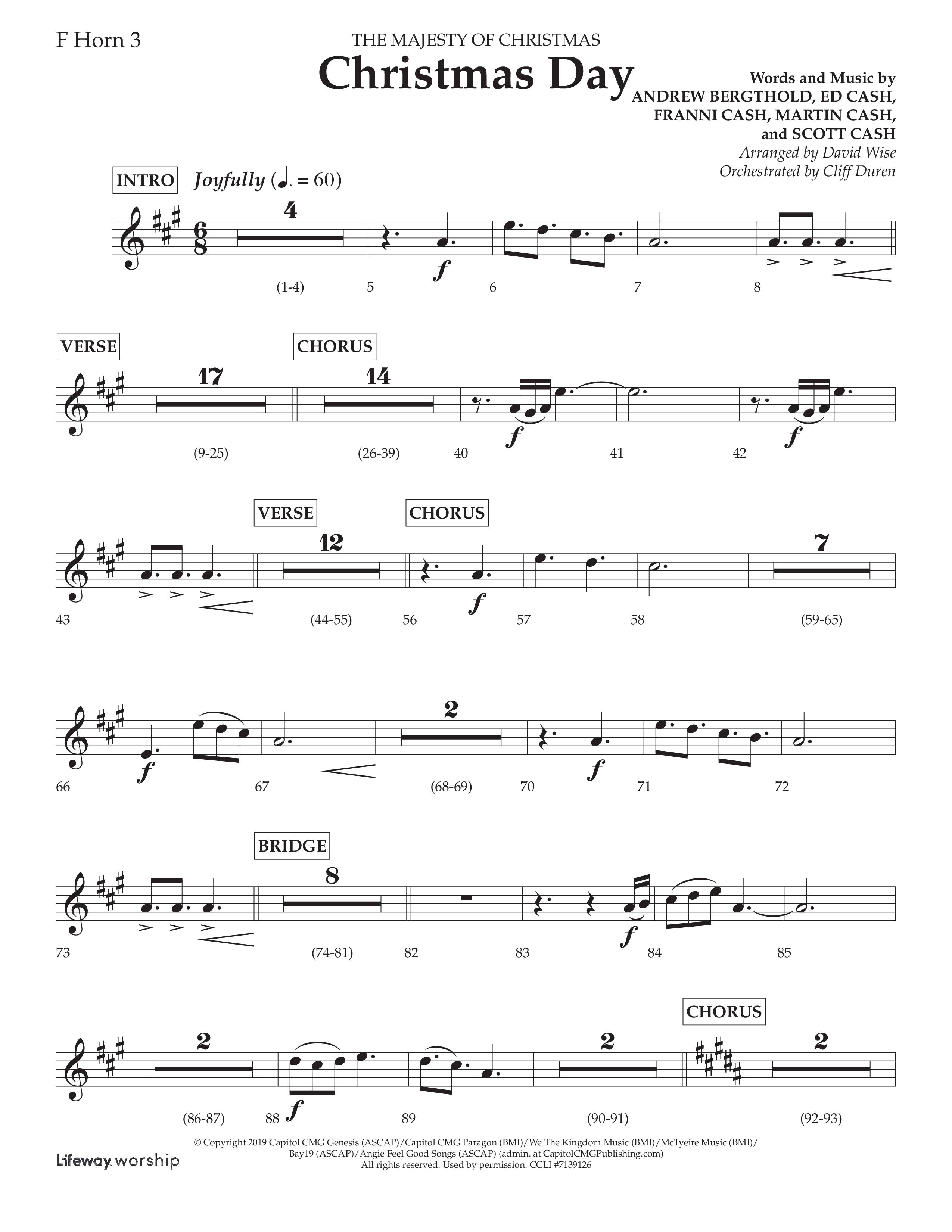Christmas Day (Choral Anthem SATB) French Horn 3 (Lifeway Choral / Arr. David Wise / Orch. Cliff Duren)