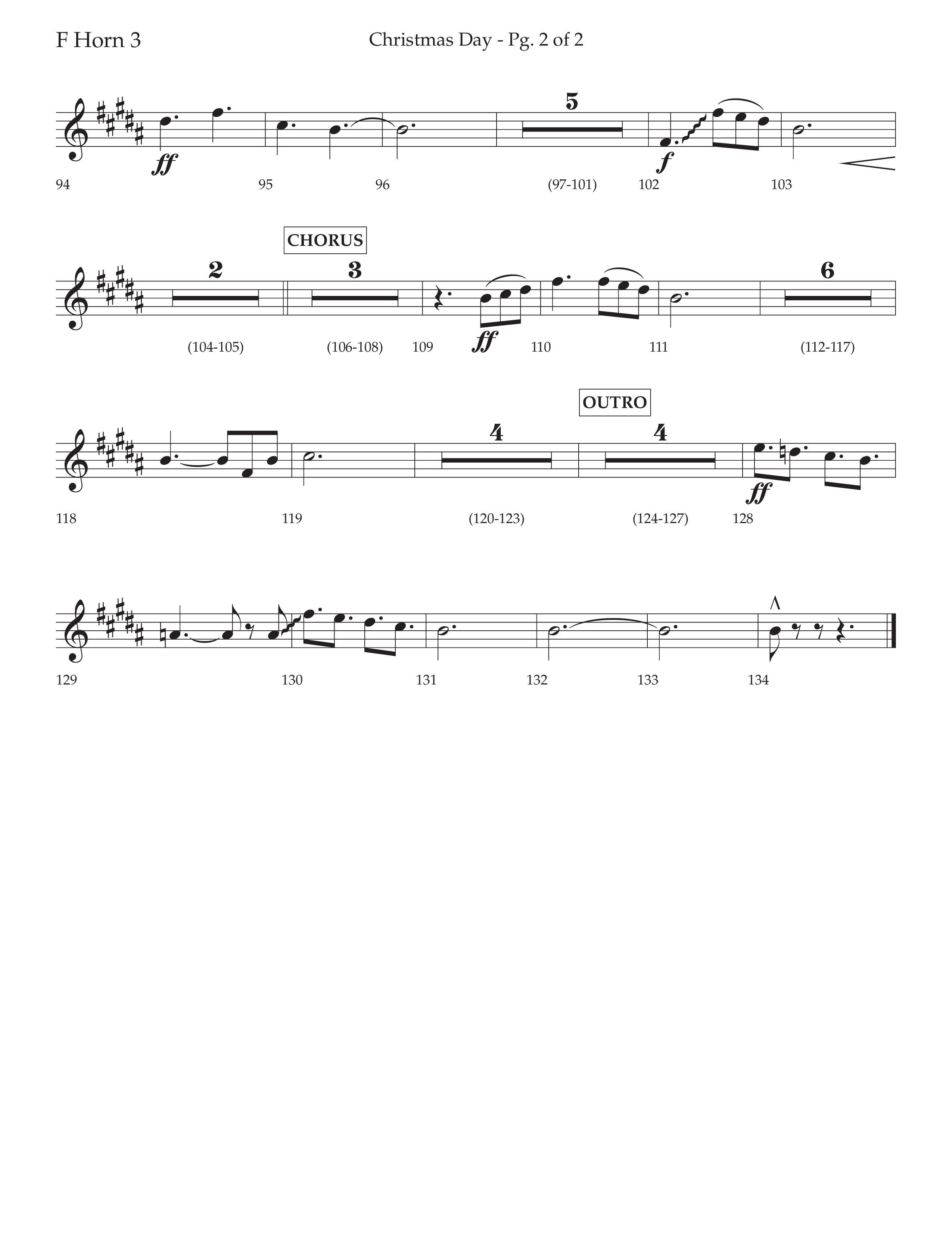 Christmas Day (Choral Anthem SATB) French Horn 3 (Lifeway Choral / Arr. David Wise / Orch. Cliff Duren)