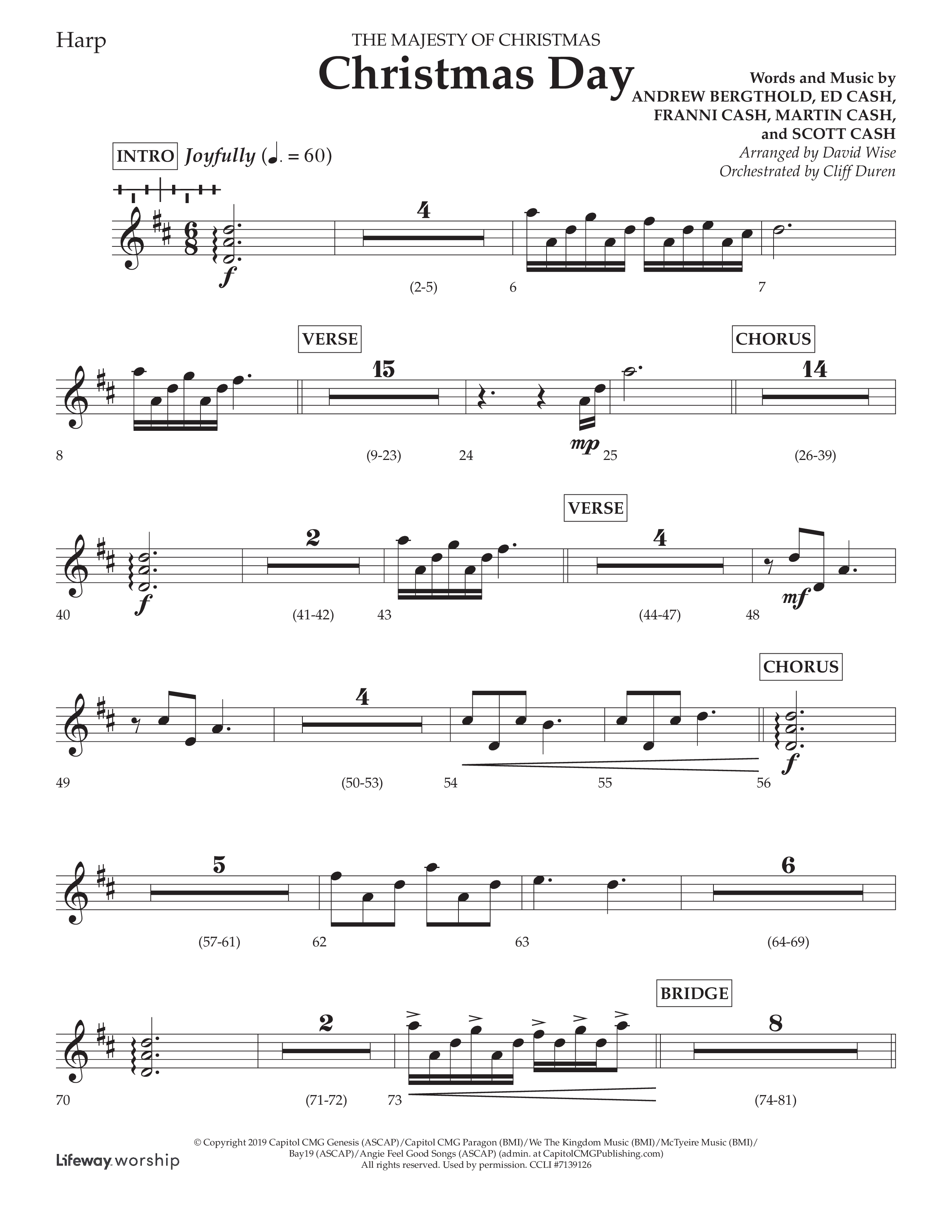Christmas Day (Choral Anthem SATB) Harp (Lifeway Choral / Arr. David Wise / Orch. Cliff Duren)
