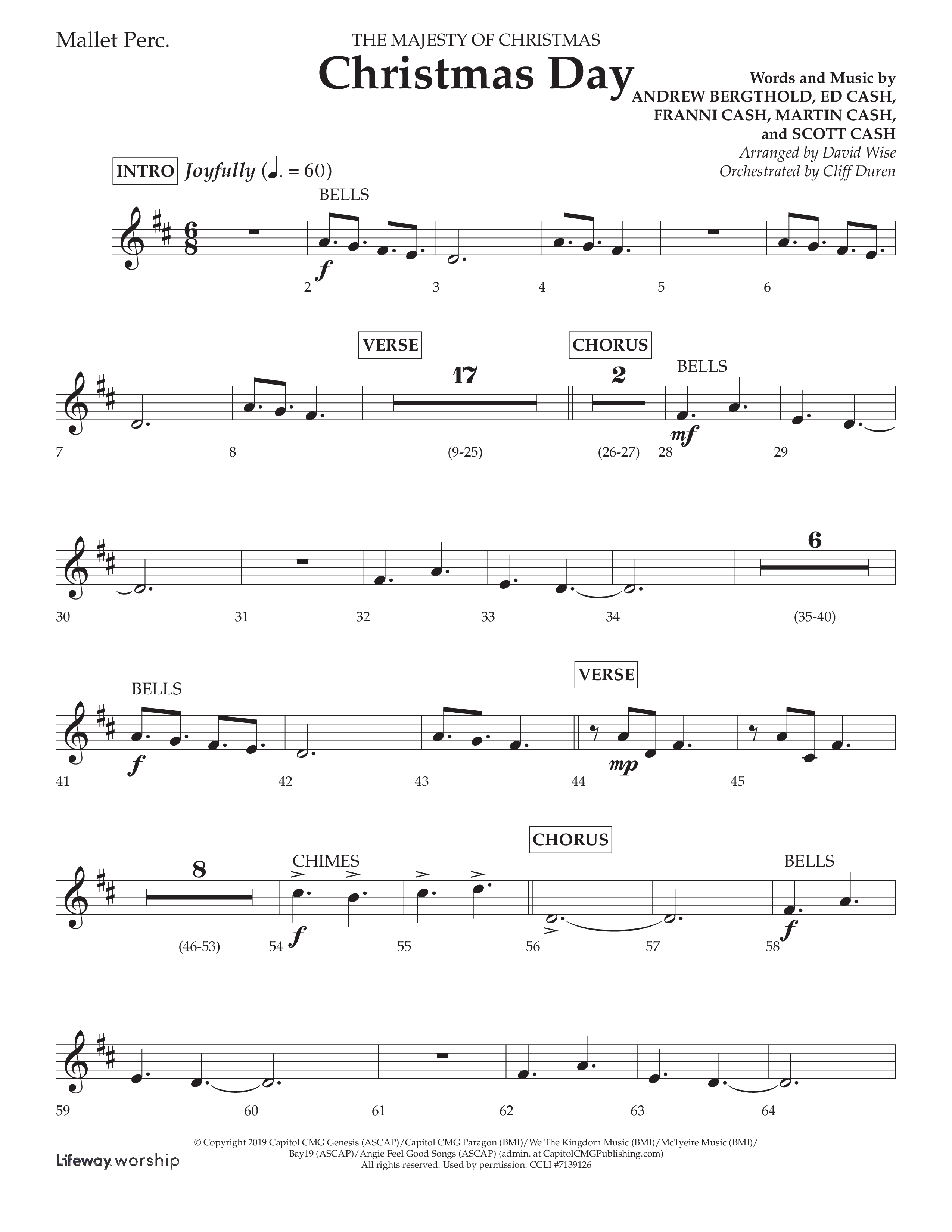 Christmas Day (Choral Anthem SATB) Mallets (Lifeway Choral / Arr. David Wise / Orch. Cliff Duren)