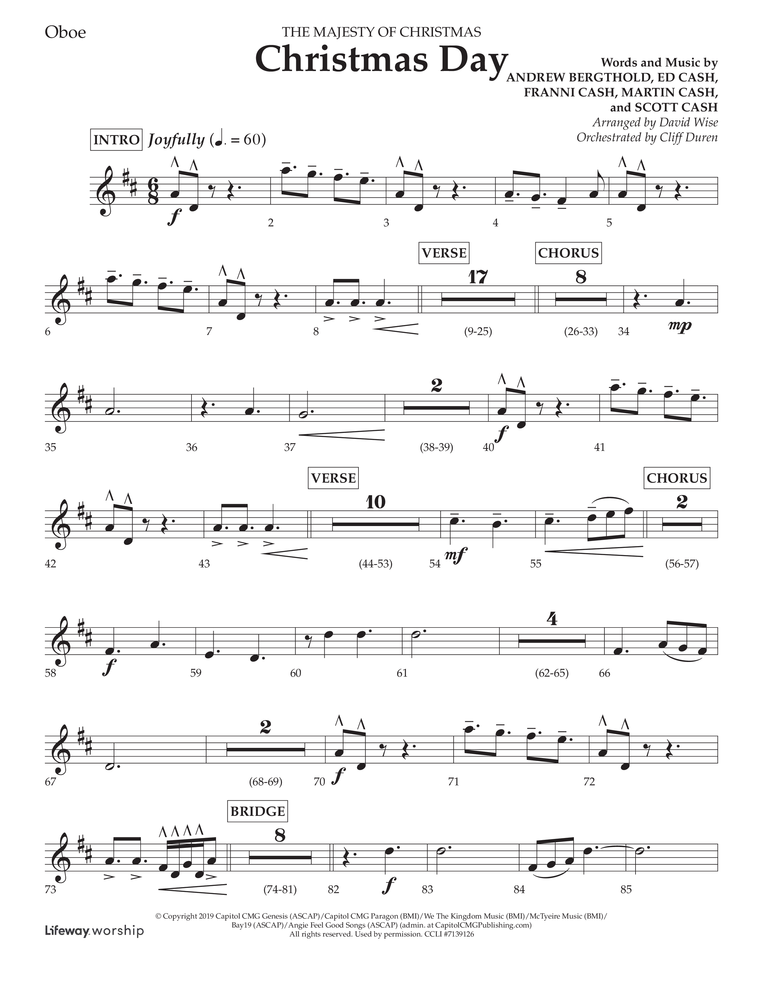 Christmas Day (Choral Anthem SATB) Oboe (Lifeway Choral / Arr. David Wise / Orch. Cliff Duren)