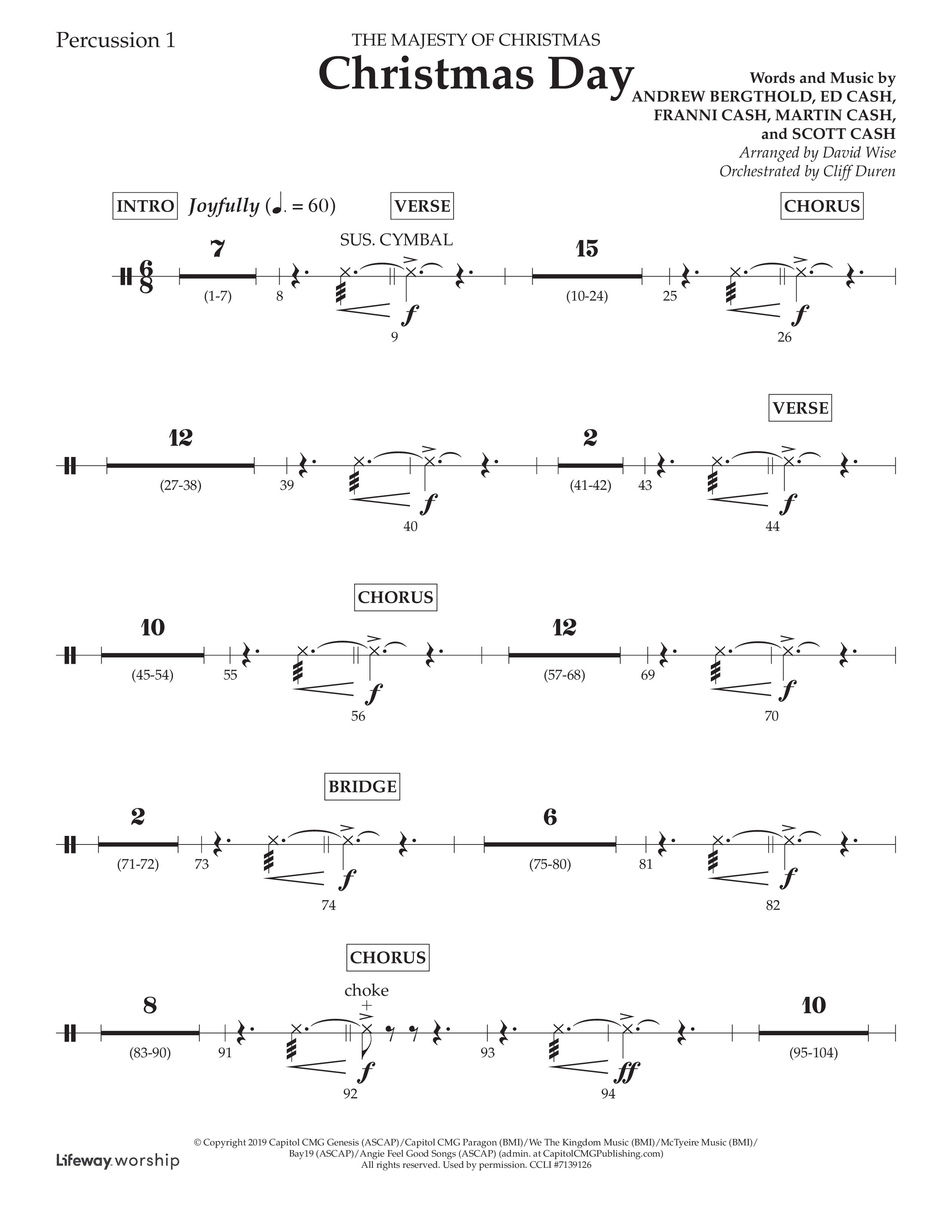 Christmas Day (Choral Anthem SATB) Percussion (Lifeway Choral / Arr. David Wise / Orch. Cliff Duren)