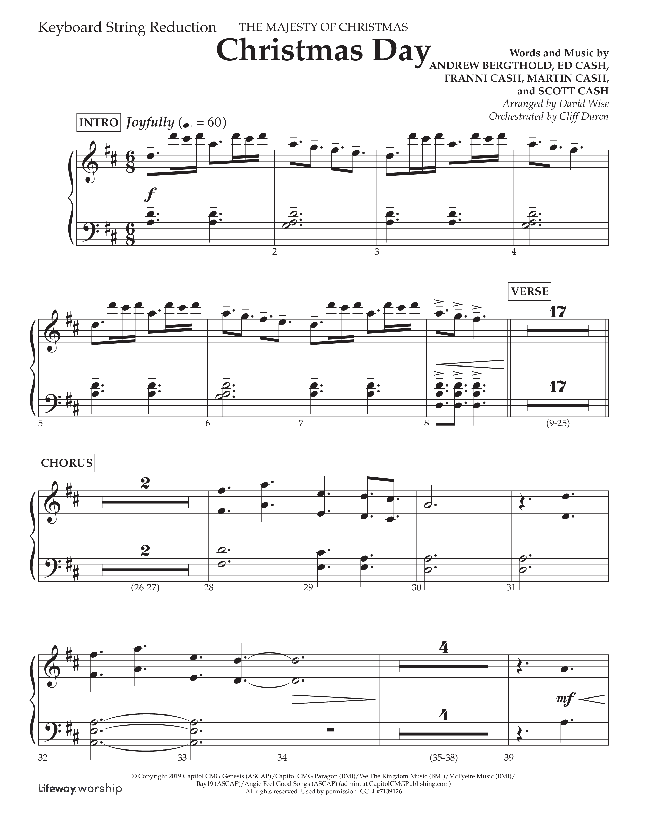 Christmas Day (Choral Anthem SATB) String Reduction (Lifeway Choral / Arr. David Wise / Orch. Cliff Duren)