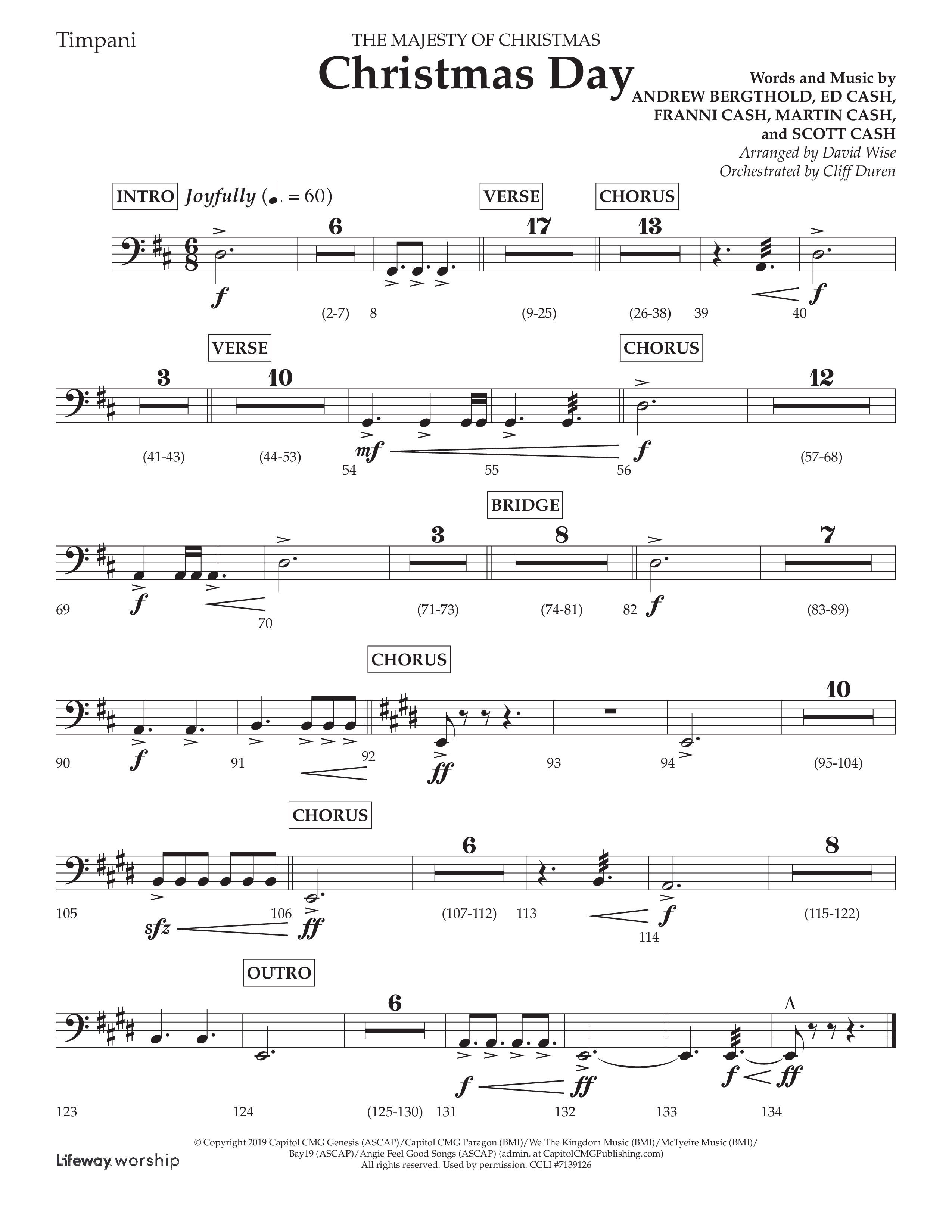 Christmas Day (Choral Anthem SATB) Timpani (Lifeway Choral / Arr. David Wise / Orch. Cliff Duren)