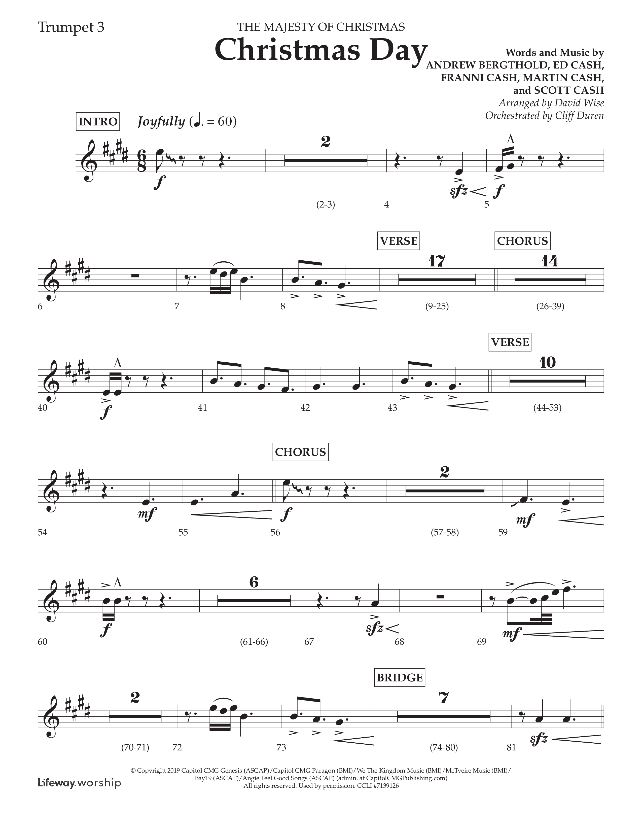 Christmas Day (Choral Anthem SATB) Trumpet 3 (Lifeway Choral / Arr. David Wise / Orch. Cliff Duren)