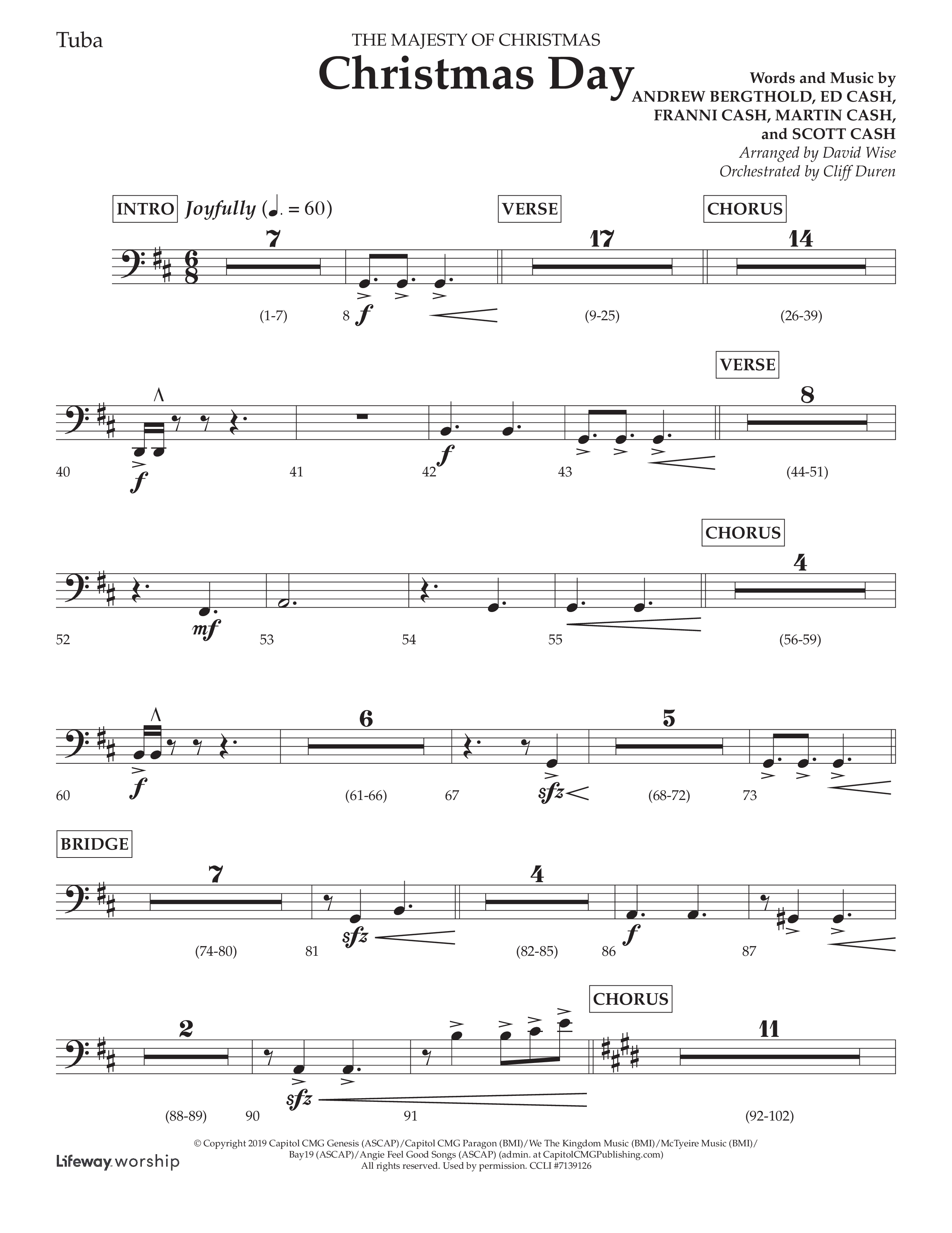 Christmas Day (Choral Anthem SATB) Tuba (Lifeway Choral / Arr. David Wise / Orch. Cliff Duren)