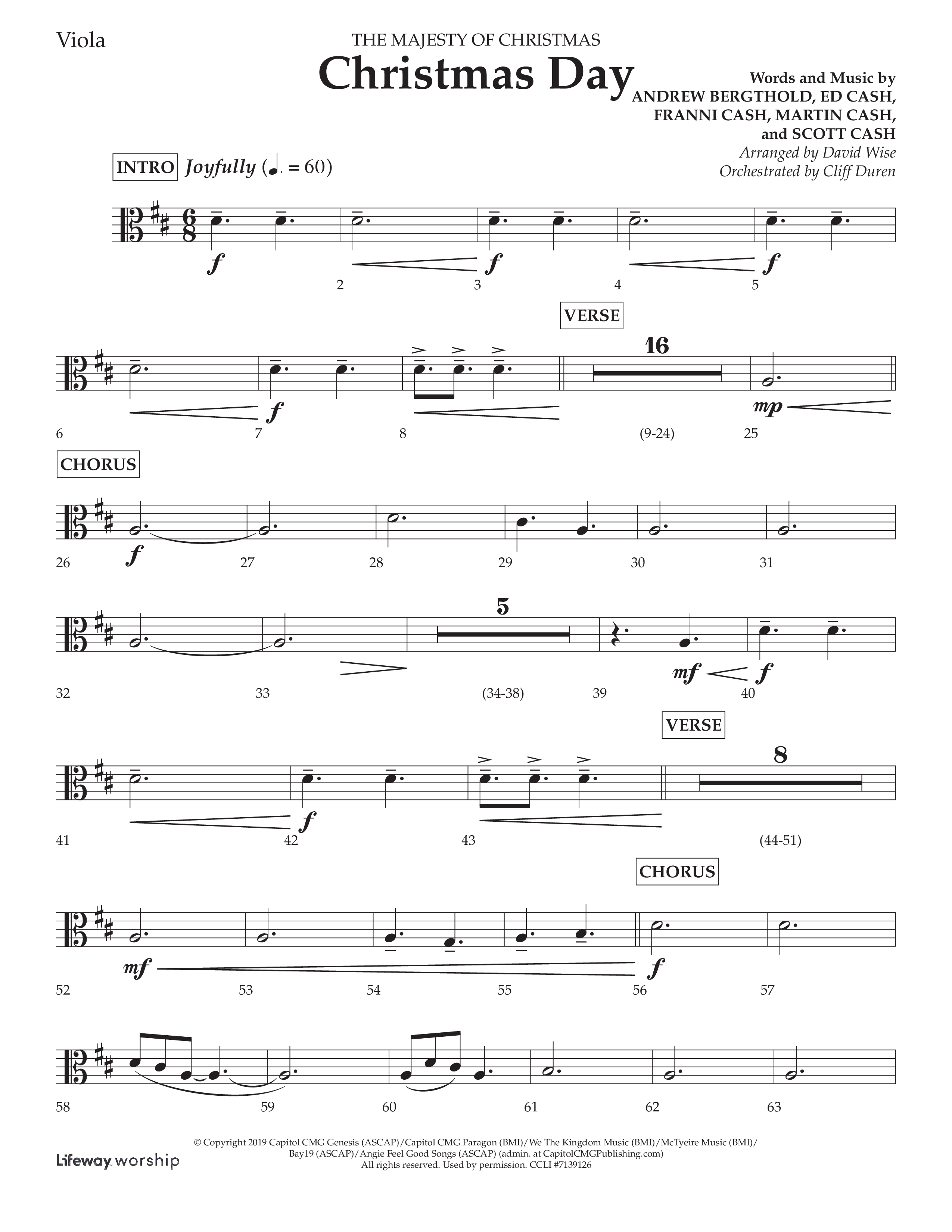 Christmas Day (Choral Anthem SATB) Viola (Lifeway Choral / Arr. David Wise / Orch. Cliff Duren)