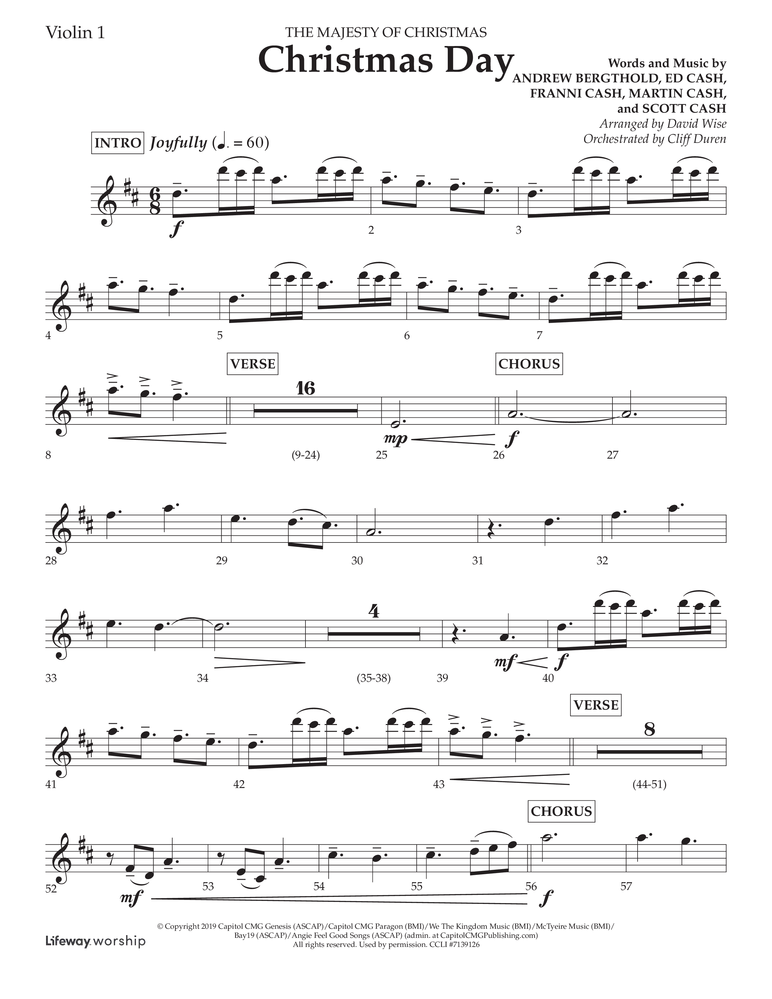 Christmas Day (Choral Anthem SATB) Violin 1 (Lifeway Choral / Arr. David Wise / Orch. Cliff Duren)