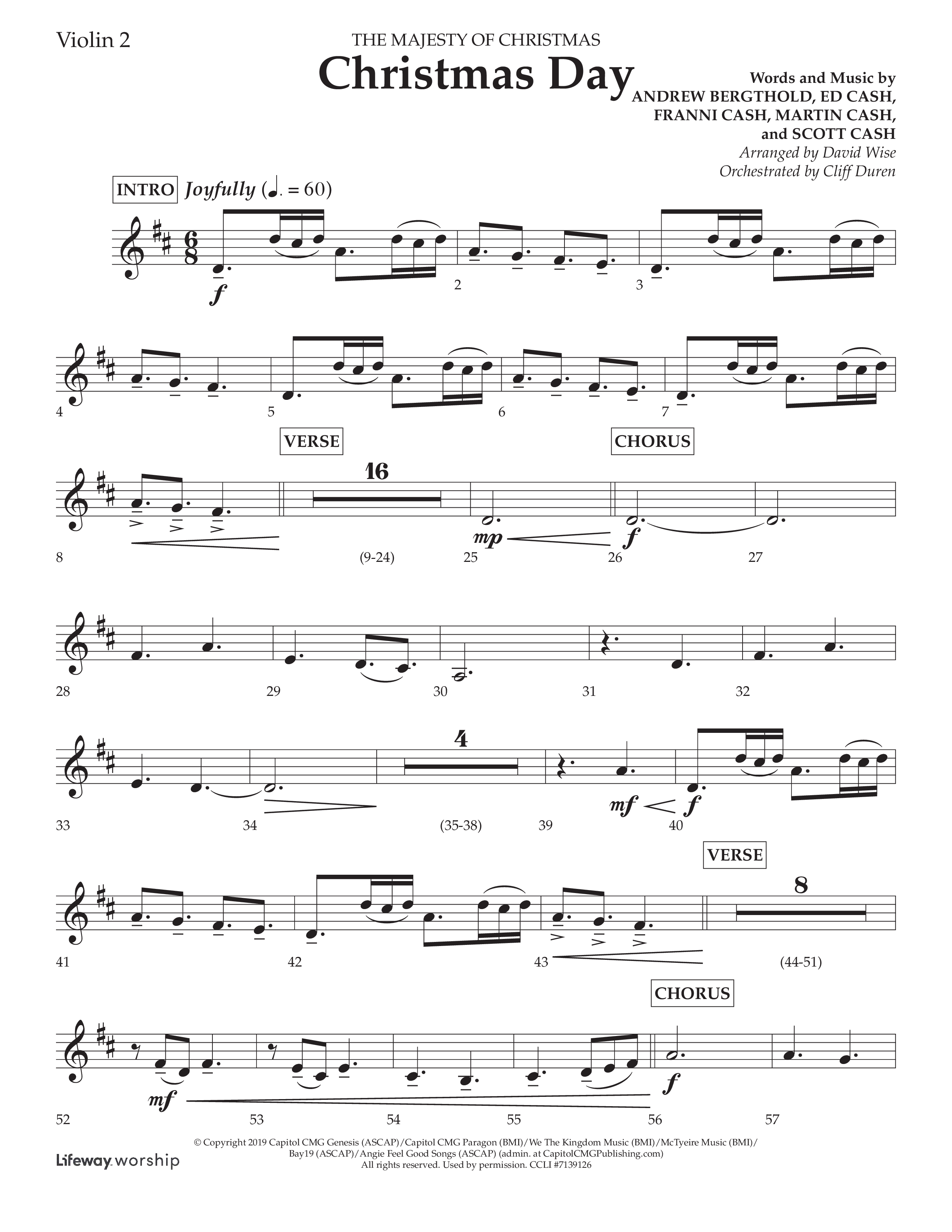 Christmas Day (Choral Anthem SATB) Violin 2 (Lifeway Choral / Arr. David Wise / Orch. Cliff Duren)