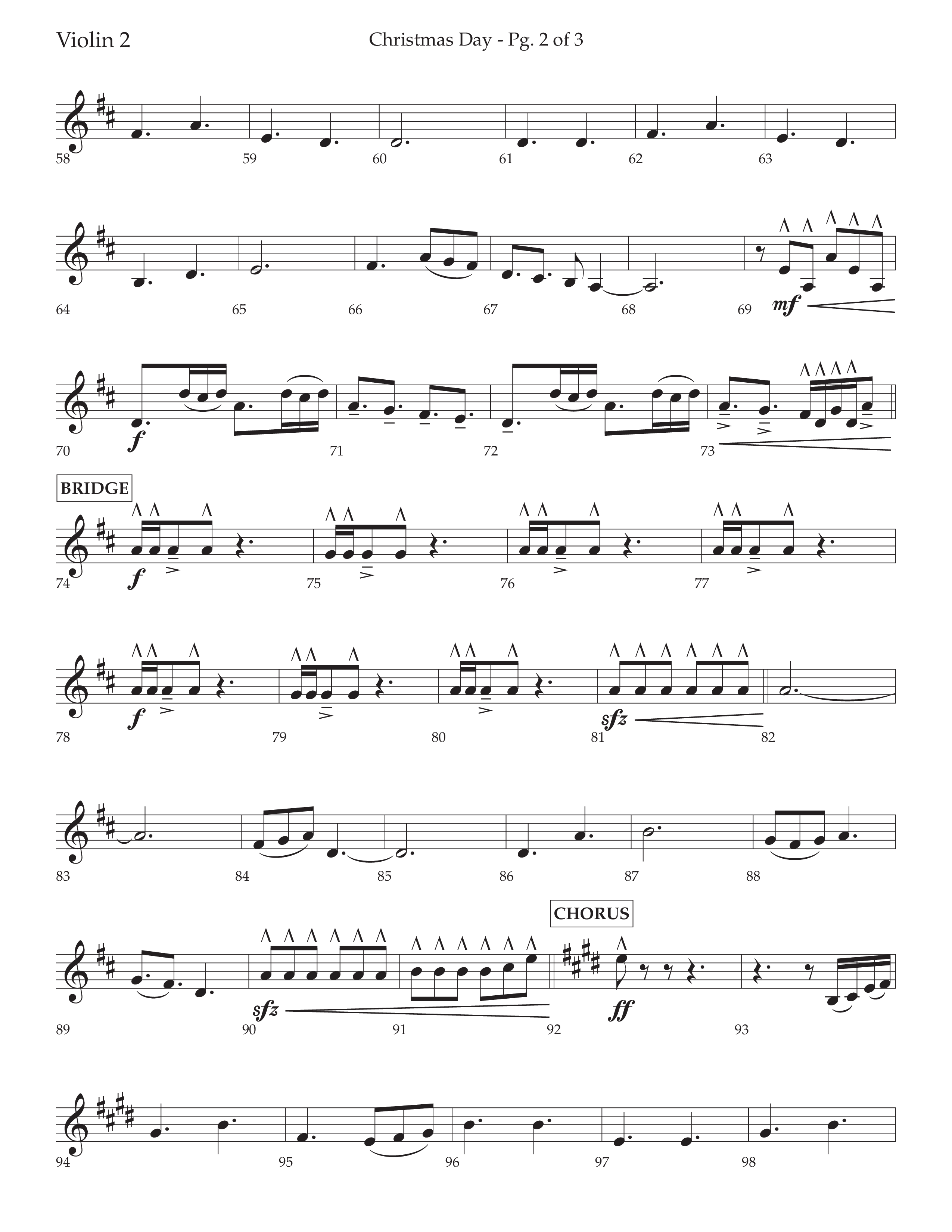 Christmas Day (Choral Anthem SATB) Violin 2 (Lifeway Choral / Arr. David Wise / Orch. Cliff Duren)