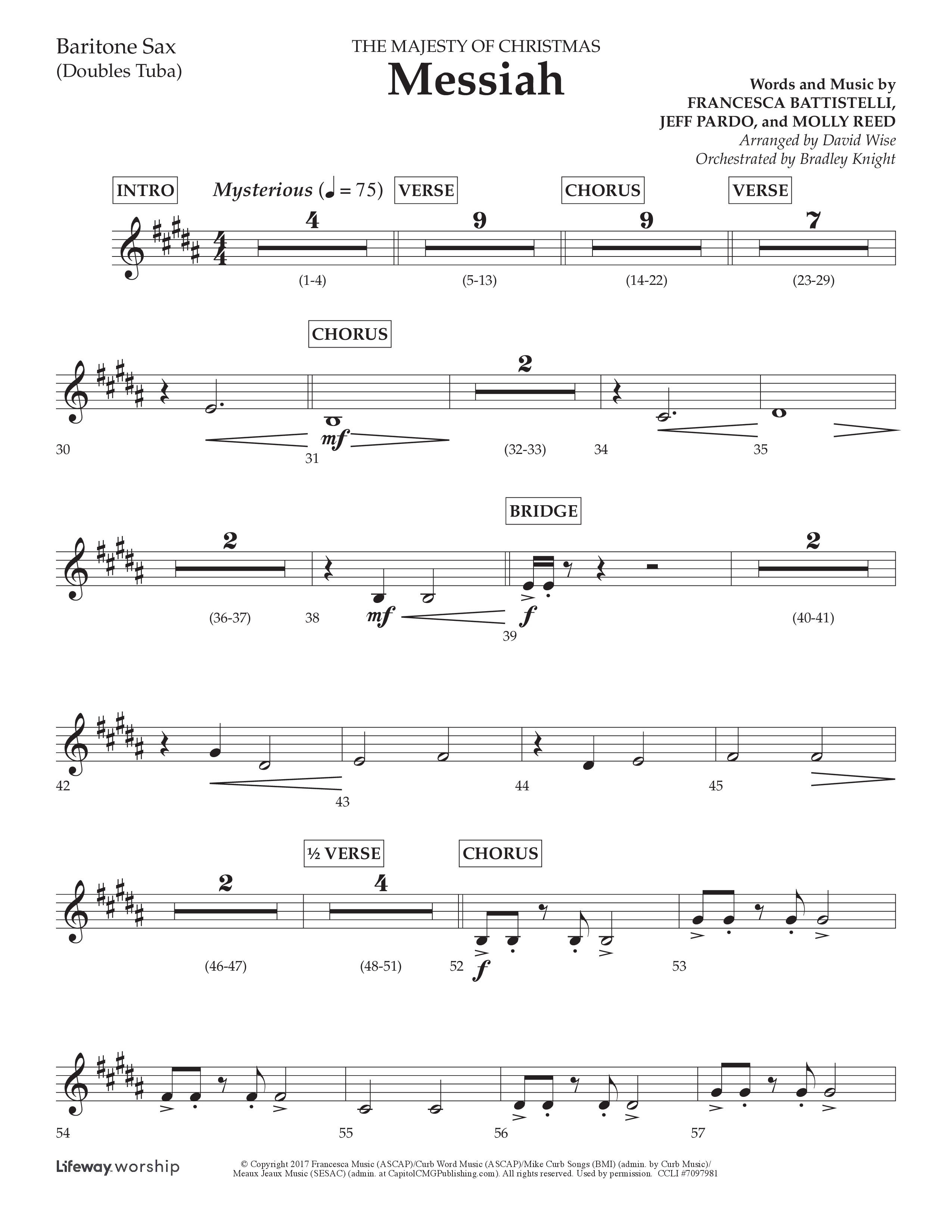 Messiah (Choral Anthem SATB) Bari Sax (Lifeway Choral / Arr. David Wise / Orch. Bradley Knight)