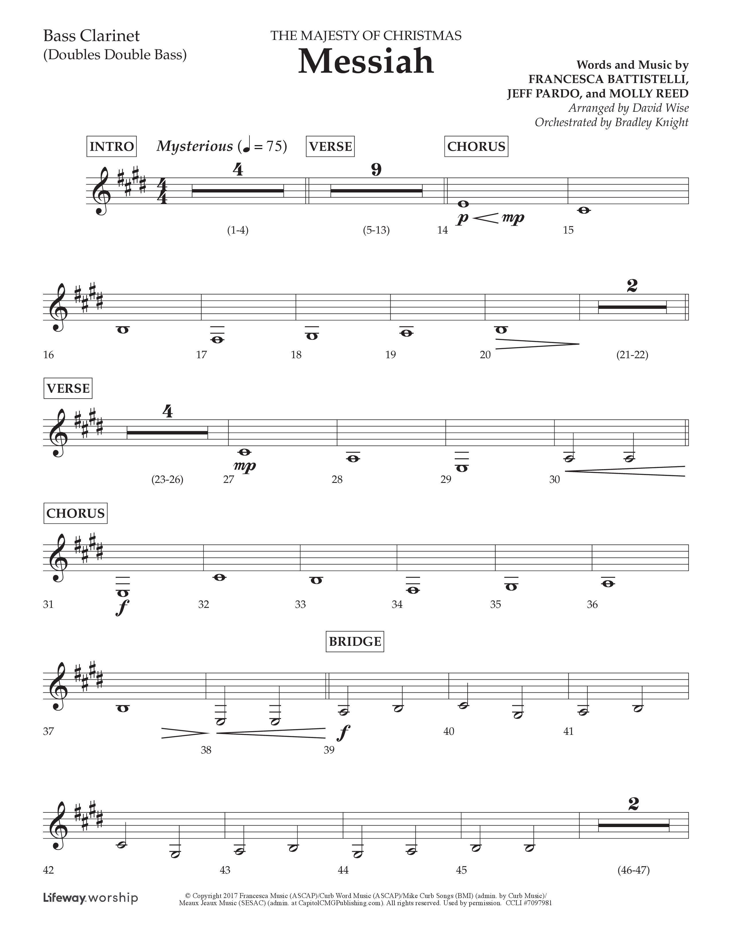 Messiah (Choral Anthem SATB) Bass Clarinet (Lifeway Choral / Arr. David Wise / Orch. Bradley Knight)