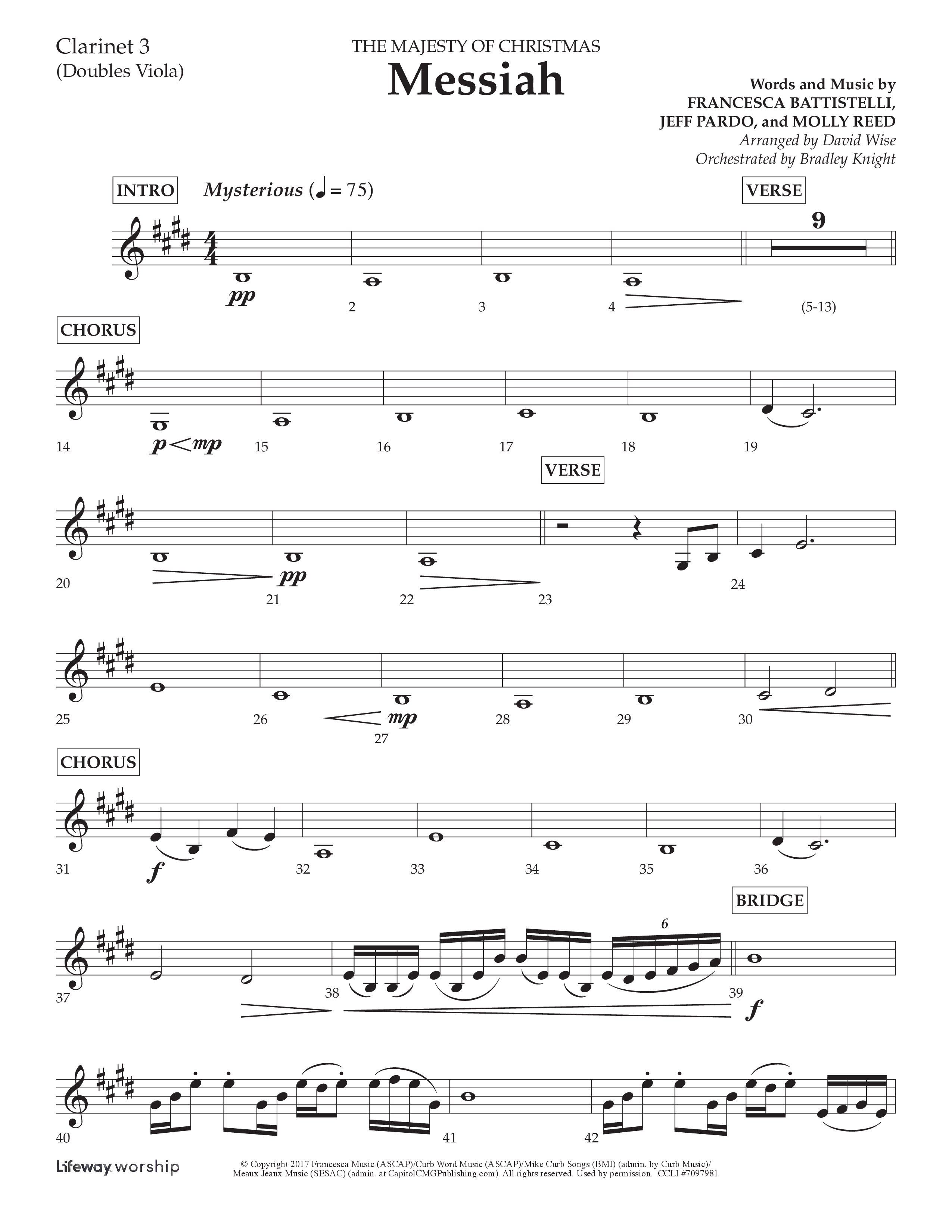 Messiah (Choral Anthem SATB) Clarinet 3 (Lifeway Choral / Arr. David Wise / Orch. Bradley Knight)