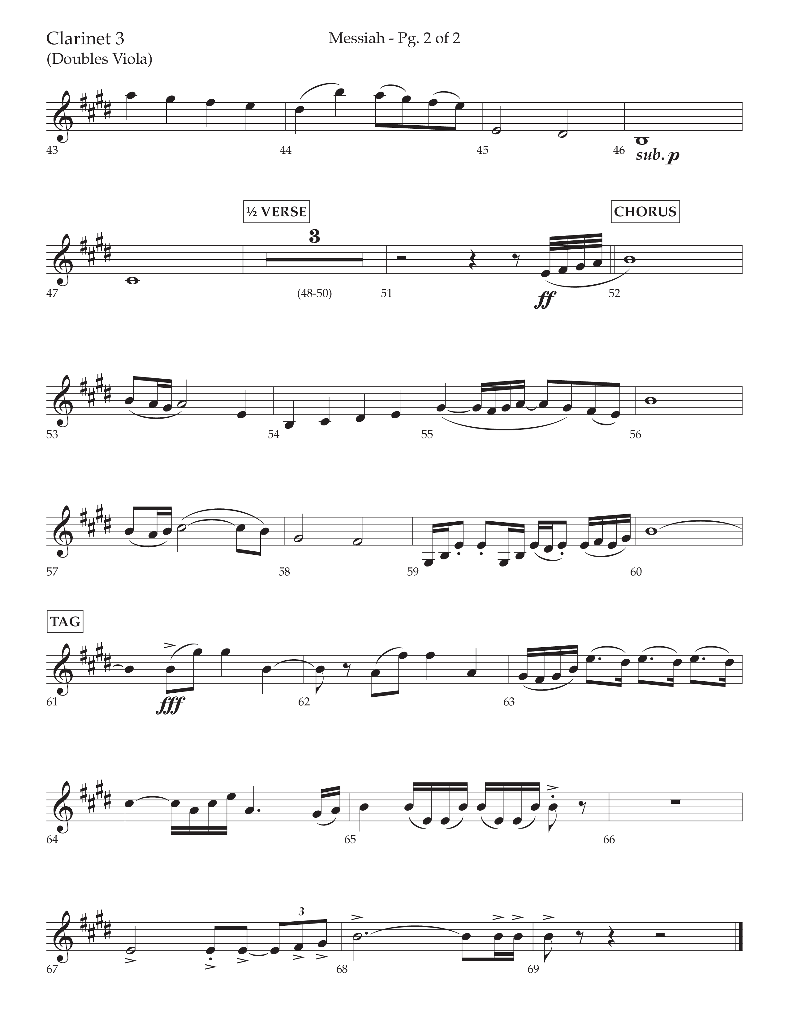 Messiah (Choral Anthem SATB) Clarinet 3 (Lifeway Choral / Arr. David Wise / Orch. Bradley Knight)