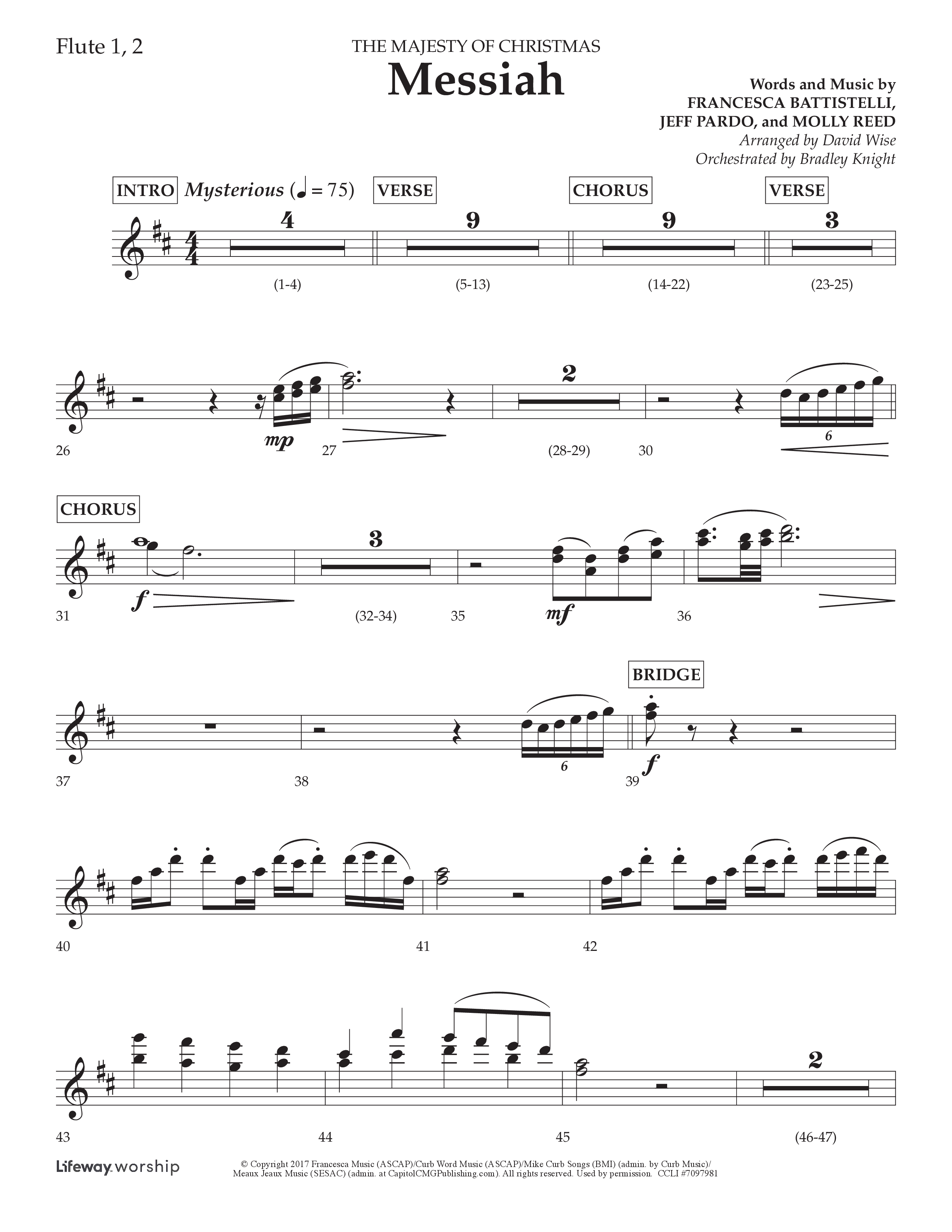 Messiah (Choral Anthem SATB) Flute 1/2 (Lifeway Choral / Arr. David Wise / Orch. Bradley Knight)