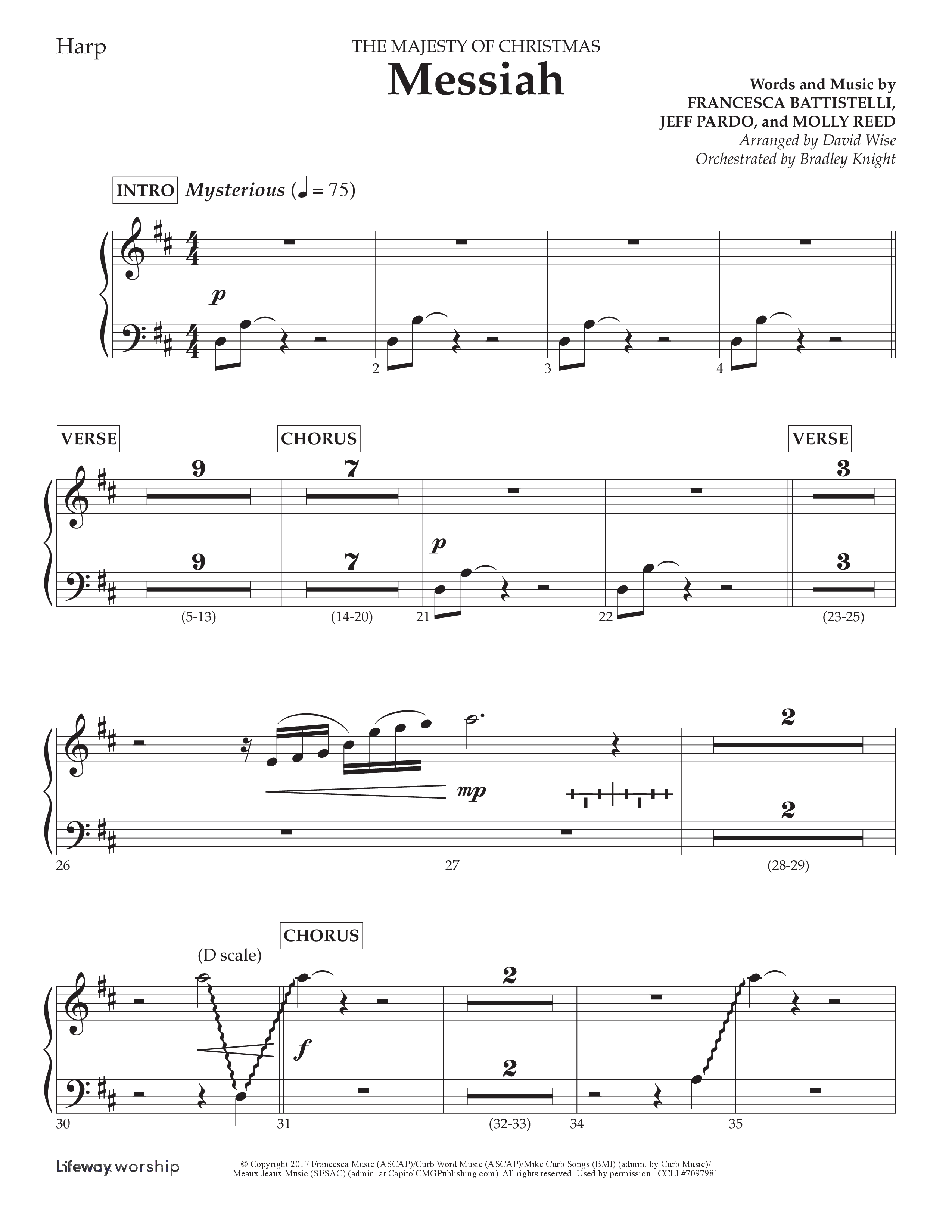 Messiah (Choral Anthem SATB) Harp (Lifeway Choral / Arr. David Wise / Orch. Bradley Knight)