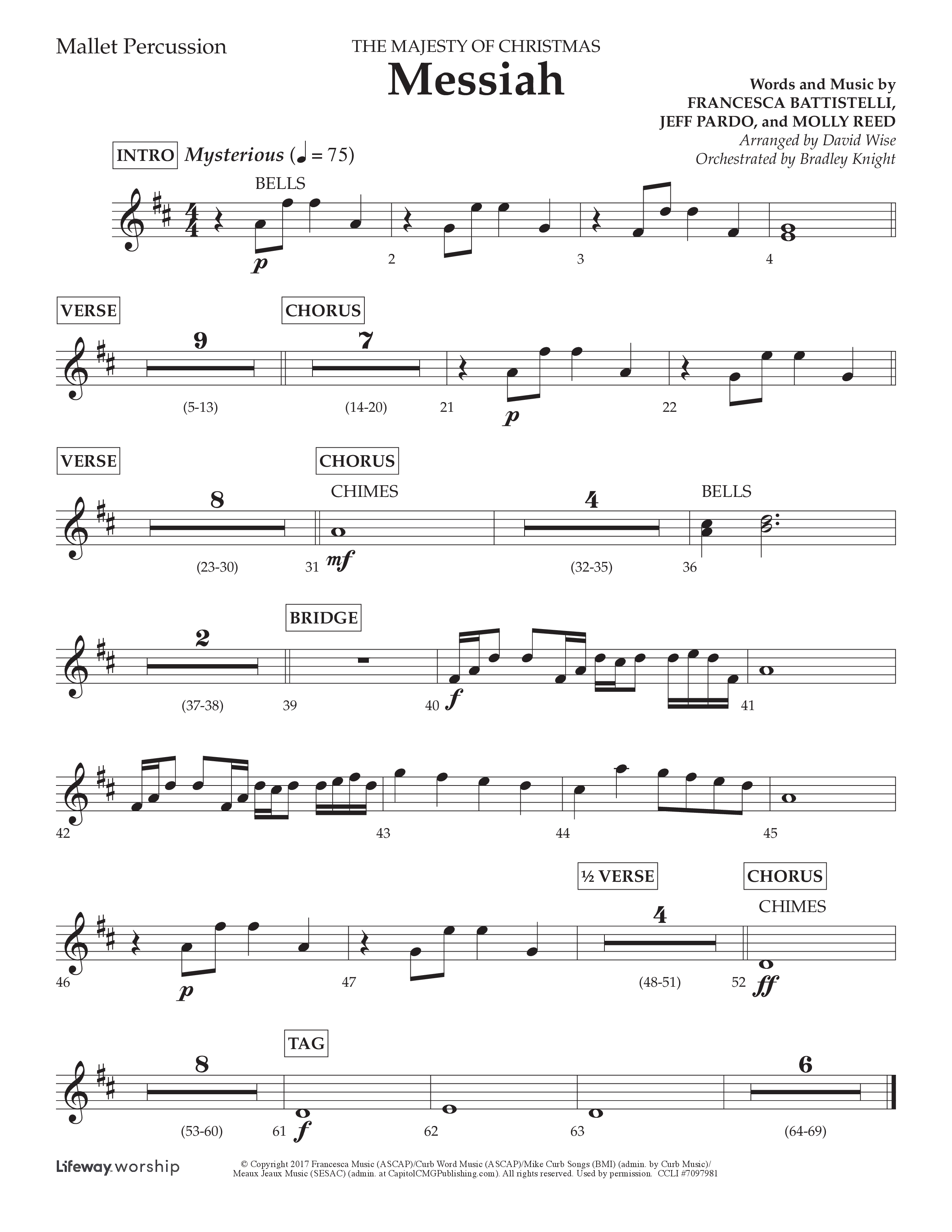 Messiah (Choral Anthem SATB) Mallets (Lifeway Choral / Arr. David Wise / Orch. Bradley Knight)