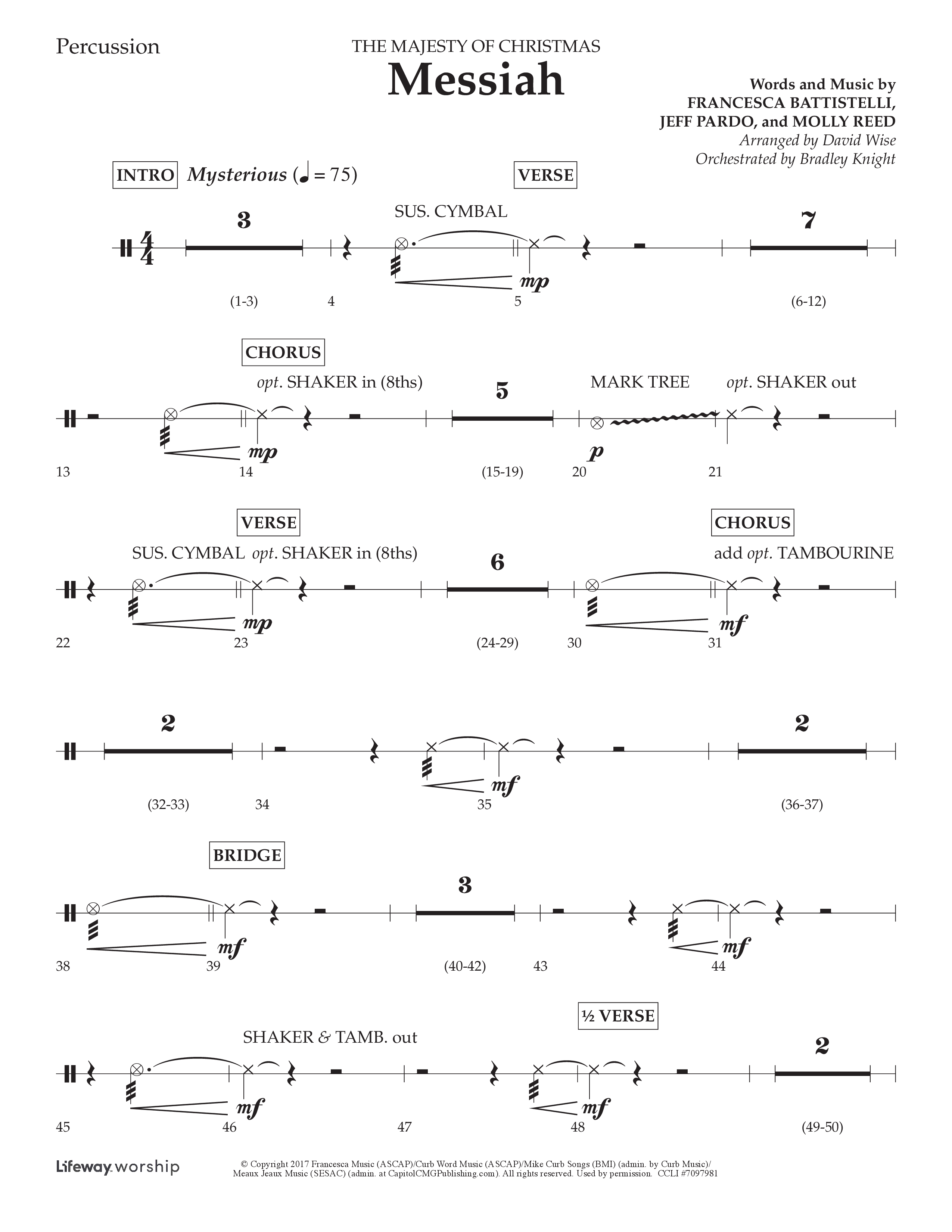 Messiah (Choral Anthem SATB) Percussion (Lifeway Choral / Arr. David Wise / Orch. Bradley Knight)