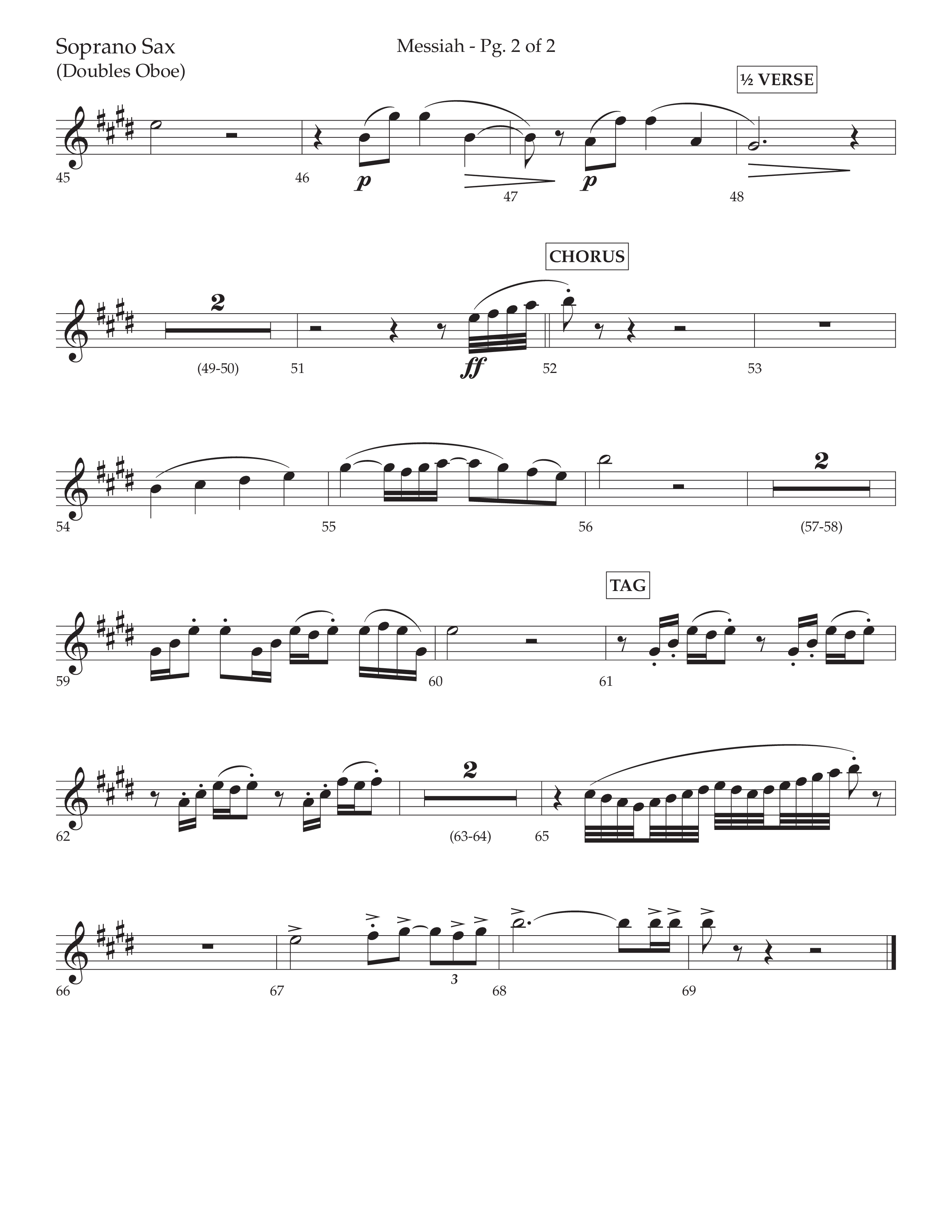 Messiah (Choral Anthem SATB) Soprano Sax (Lifeway Choral / Arr. David Wise / Orch. Bradley Knight)