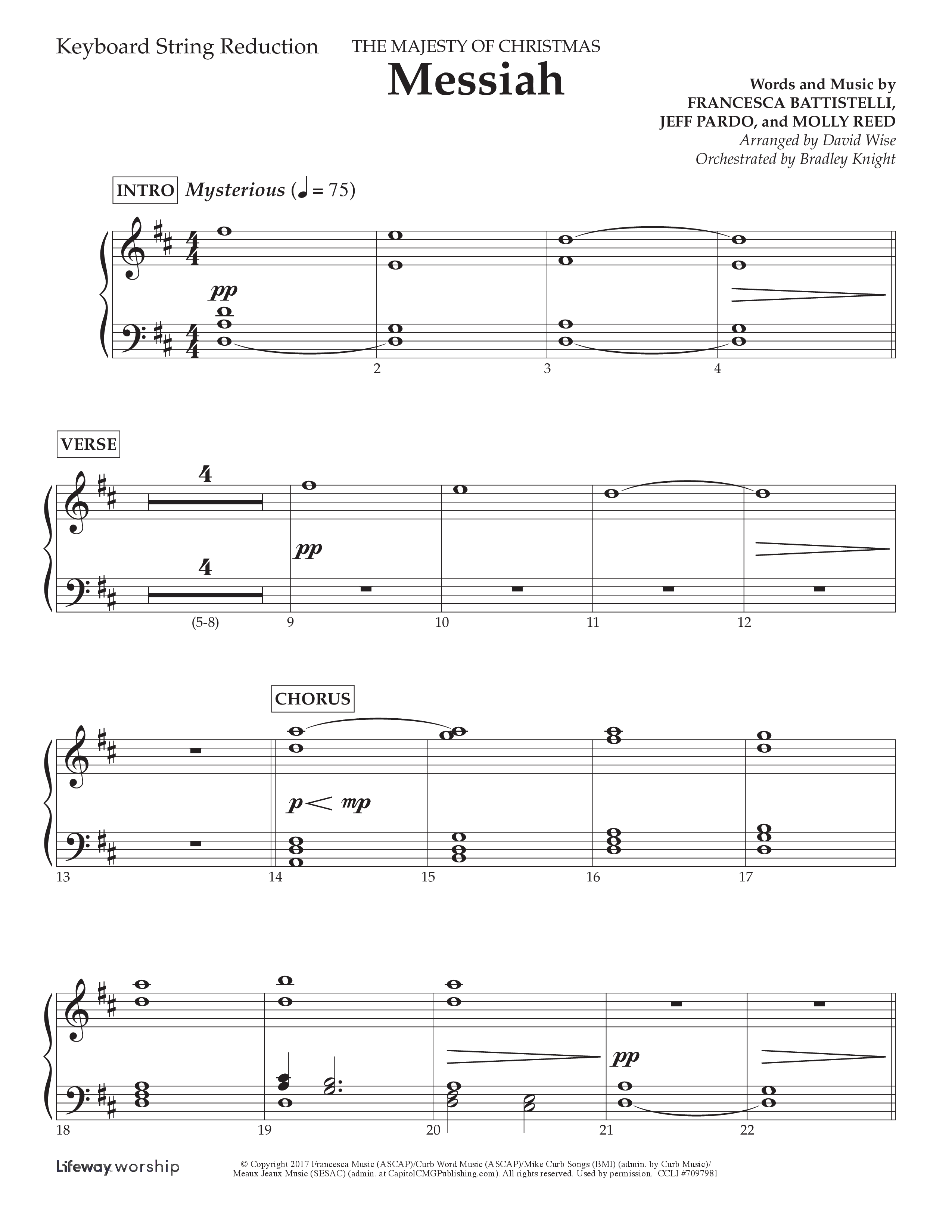 Messiah (Choral Anthem SATB) String Reduction (Lifeway Choral / Arr. David Wise / Orch. Bradley Knight)