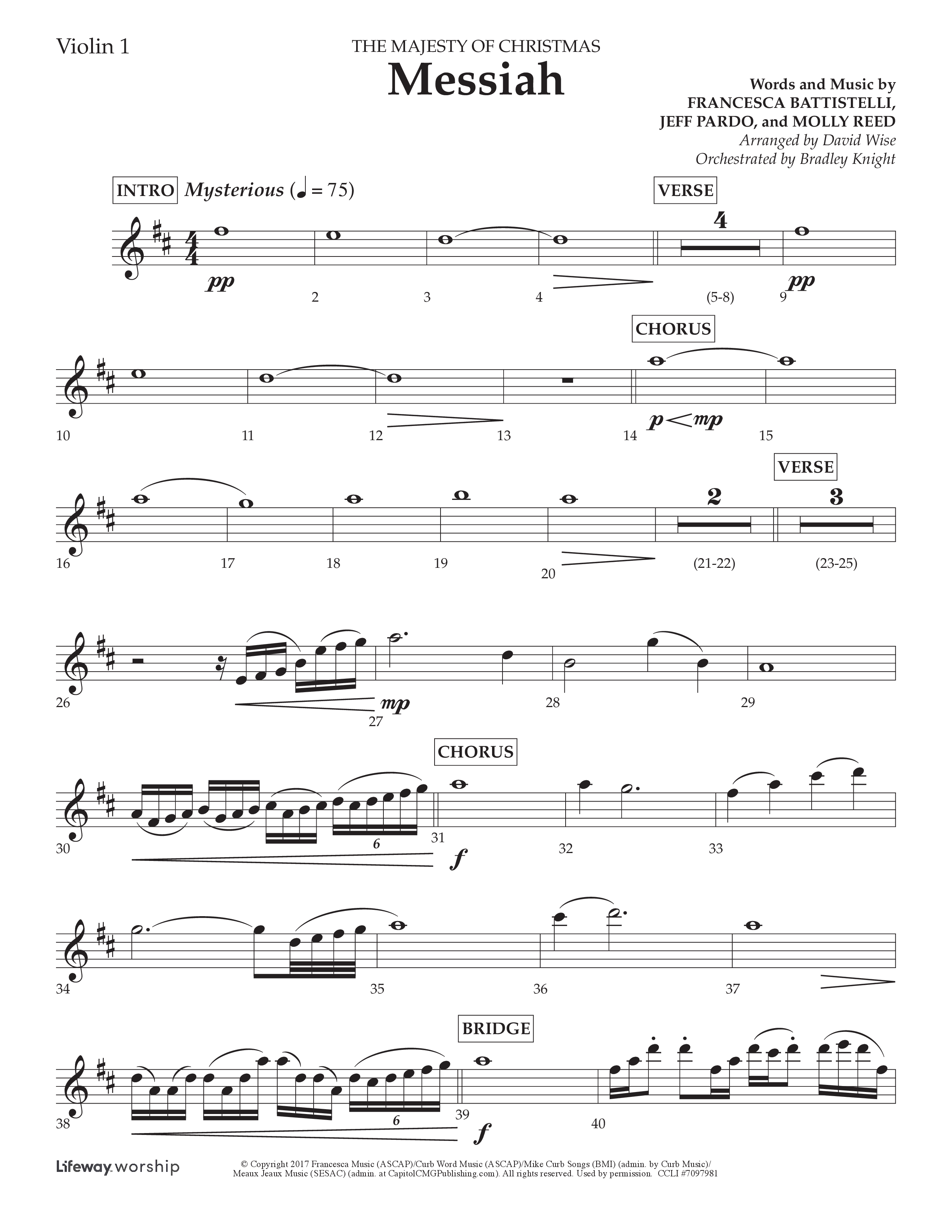 Messiah (Choral Anthem SATB) Violin 1 (Lifeway Choral / Arr. David Wise / Orch. Bradley Knight)