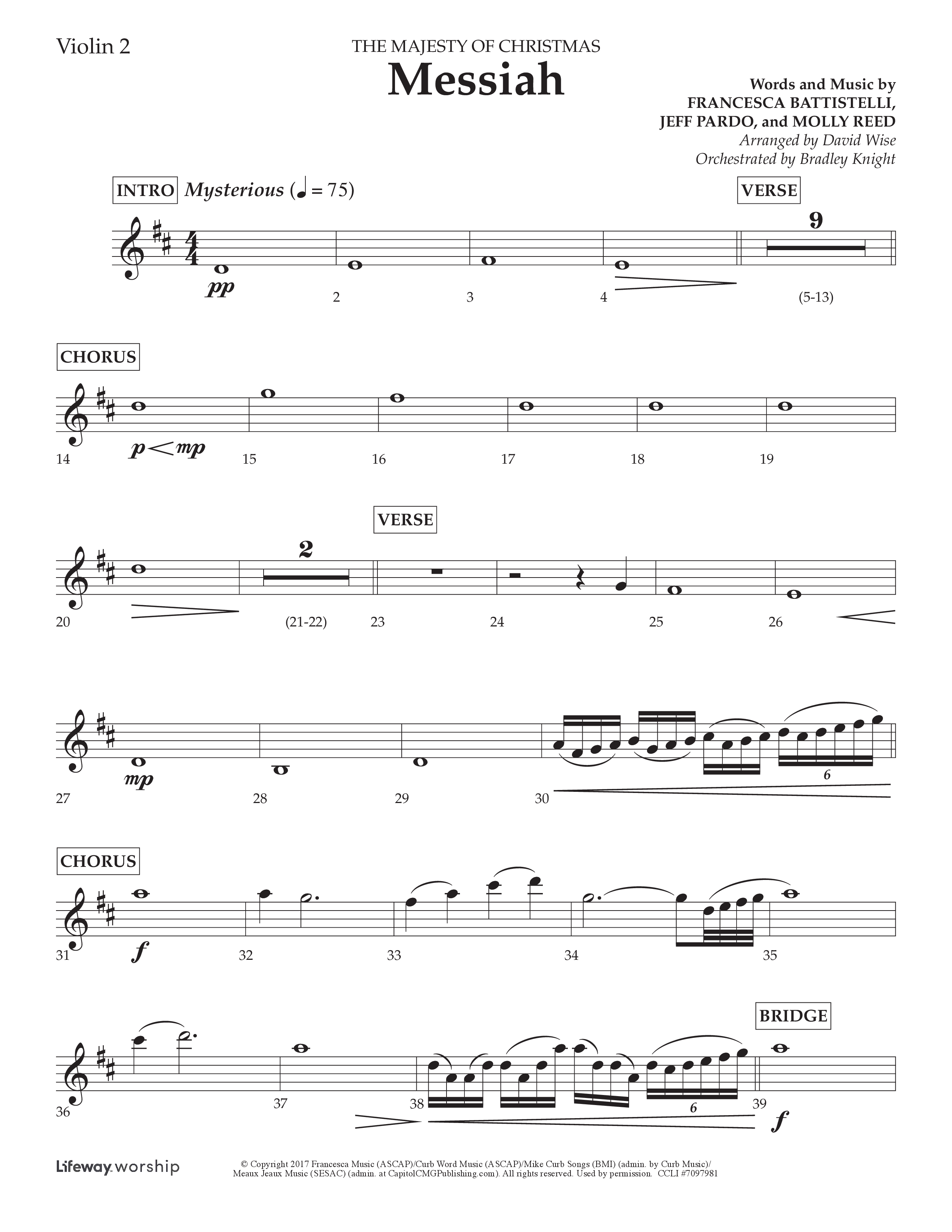 Messiah (Choral Anthem SATB) Violin 2 (Lifeway Choral / Arr. David Wise / Orch. Bradley Knight)