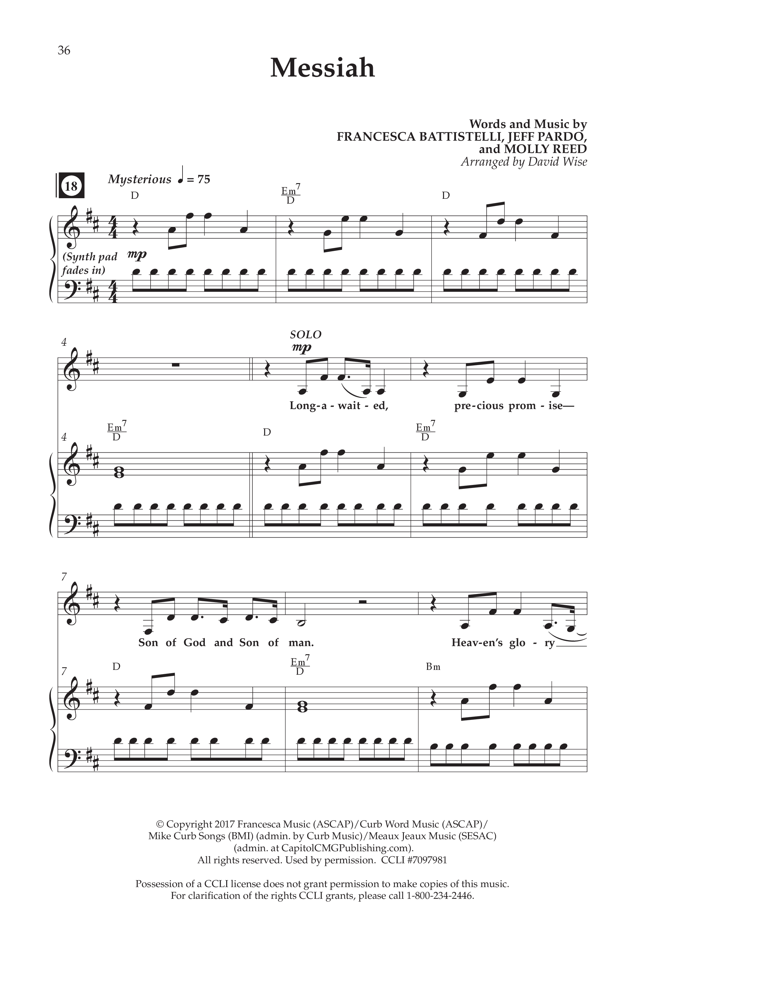 Messiah (Choral Anthem SATB) Anthem (SATB/Piano) (Lifeway Choral / Arr. David Wise / Orch. Bradley Knight)