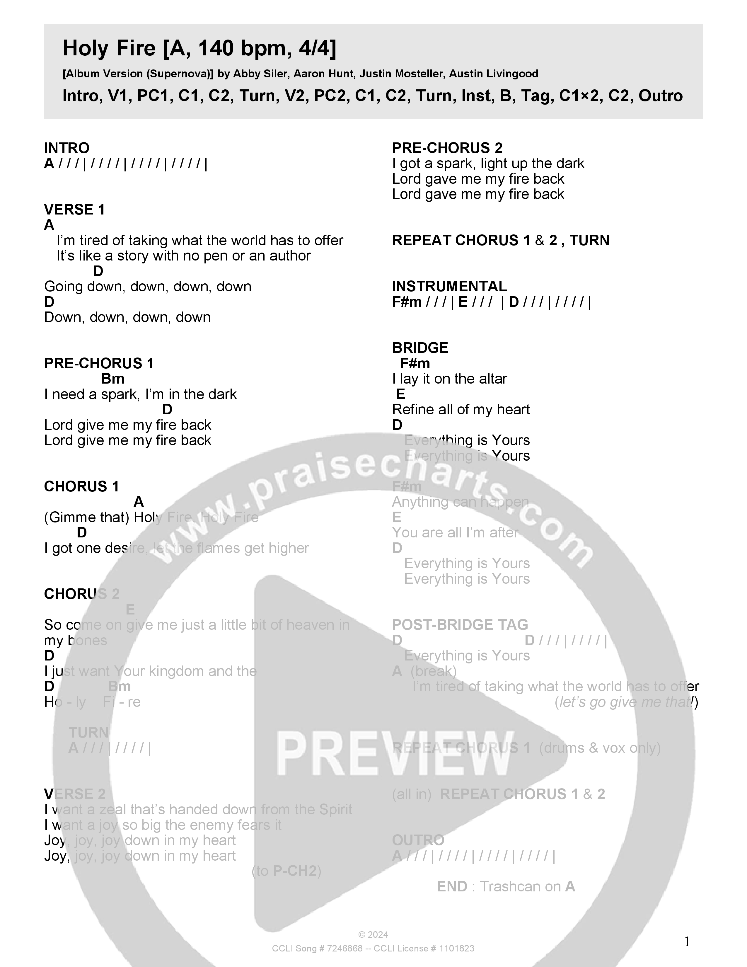 Holy Fire Chord Chart (Crossroads Music)
