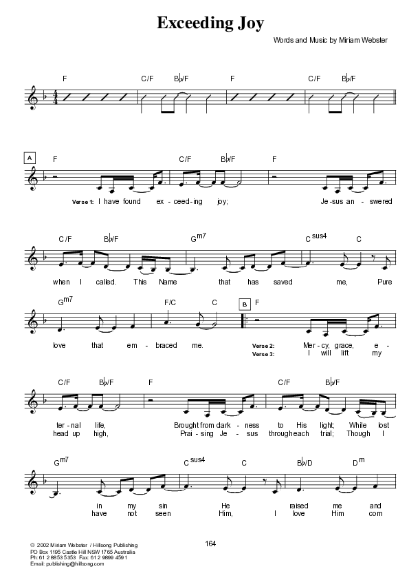 Exceeding Joy Lead Sheet (Hillsong Worship)