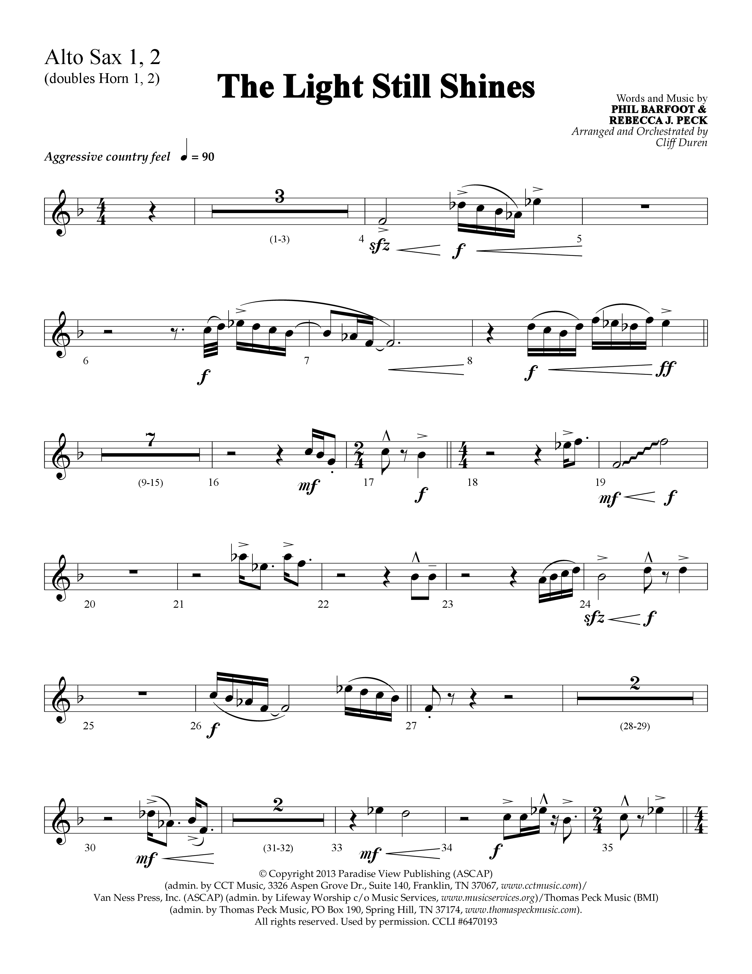 The Light Still Shines (Choral Anthem SATB) Alto Sax 1/2 (Lifeway Choral / Arr. Cliff Duren)