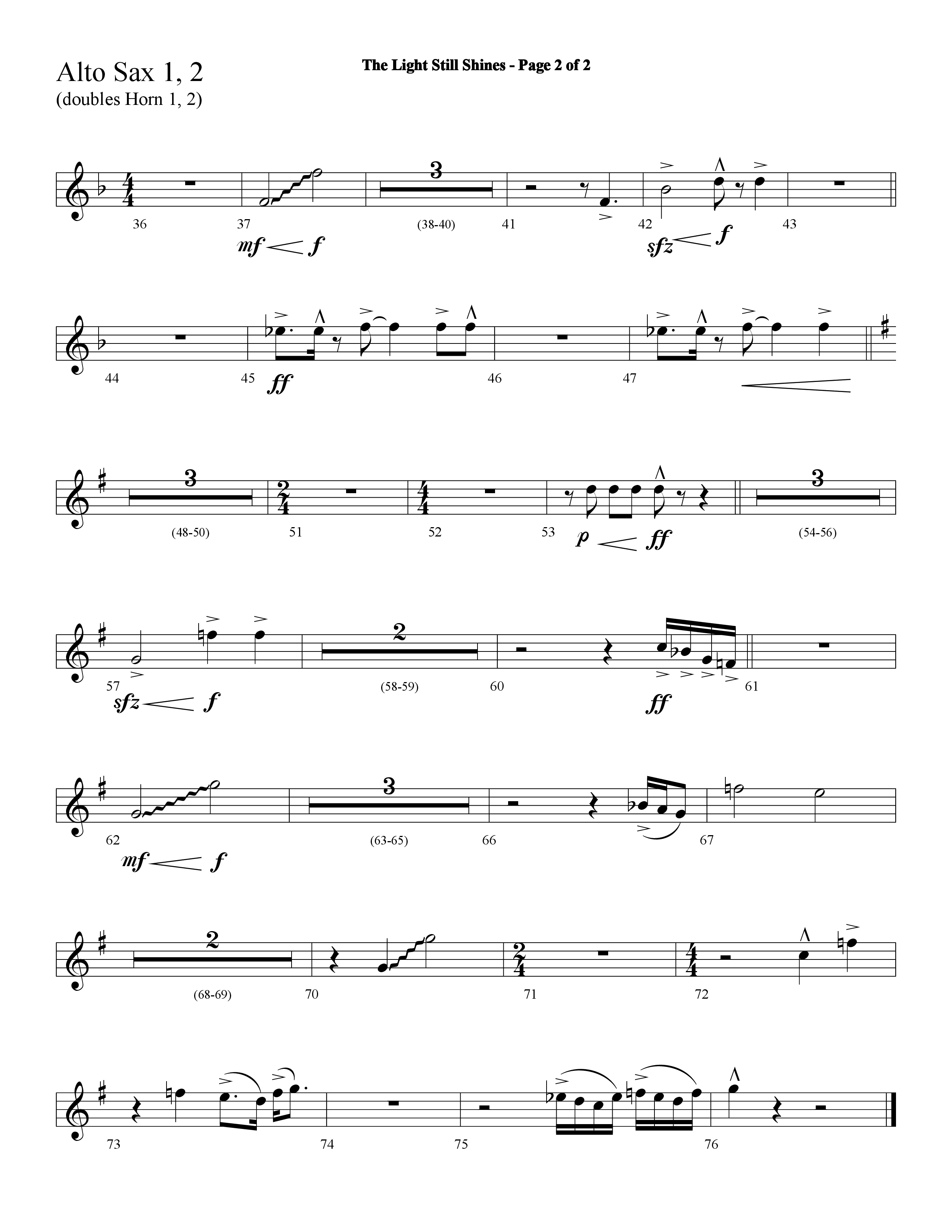 The Light Still Shines (Choral Anthem SATB) Alto Sax 1/2 (Lifeway Choral / Arr. Cliff Duren)