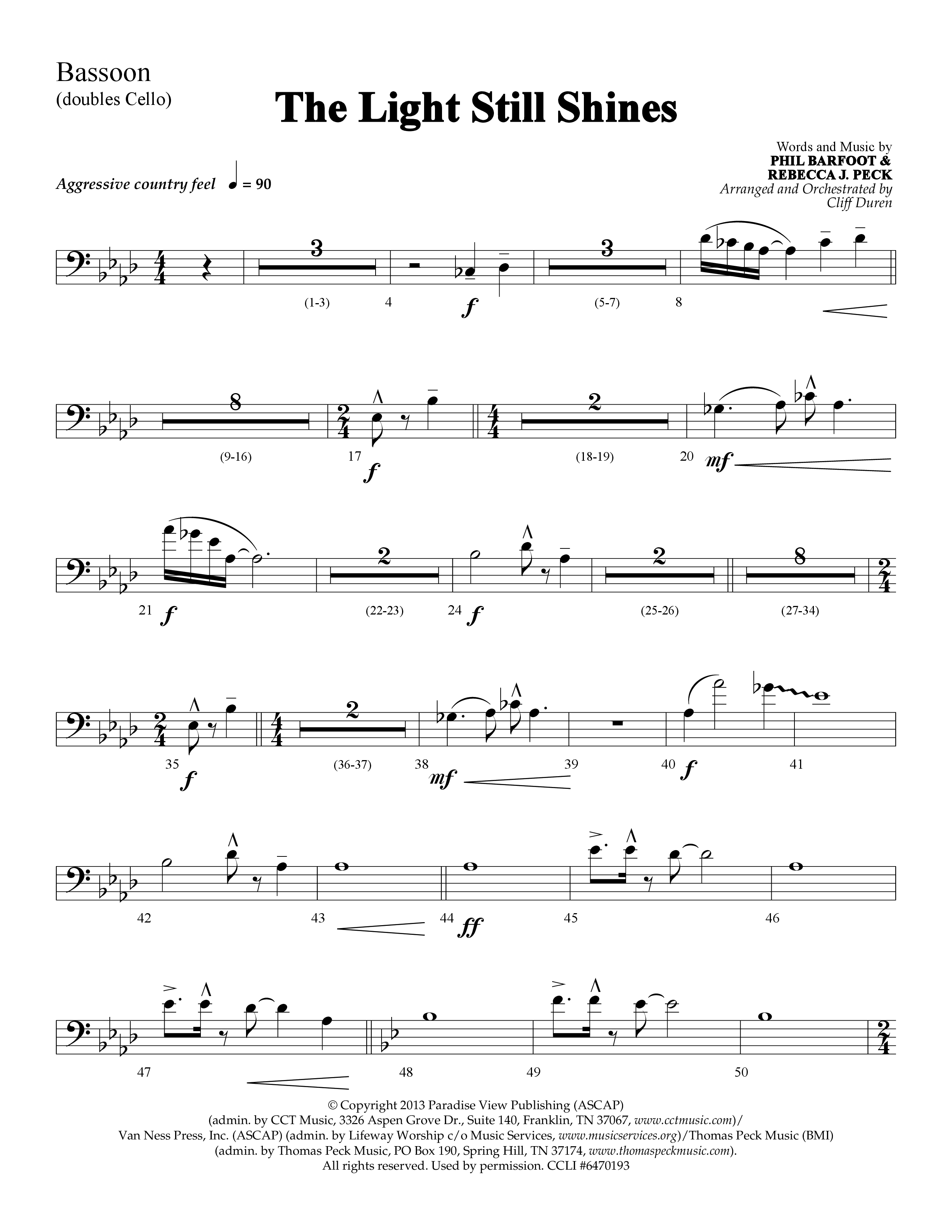 The Light Still Shines (Choral Anthem SATB) Bassoon (Lifeway Choral / Arr. Cliff Duren)